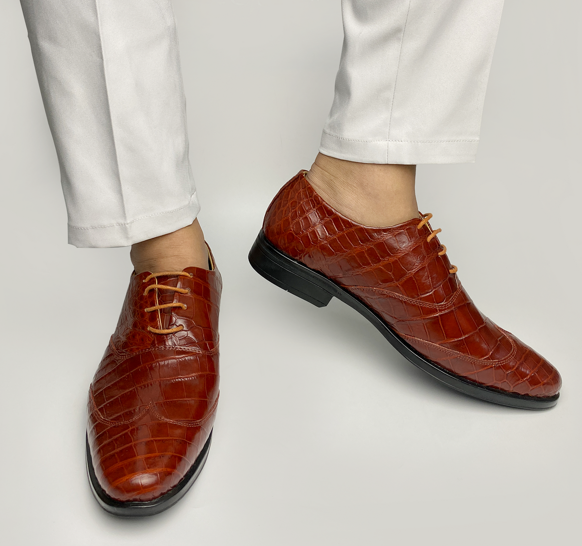 Light Brown Crocodile Belly Leather Oxford Shoes For Men | Alligator Skin Dress Party Shoes | SH06A42
