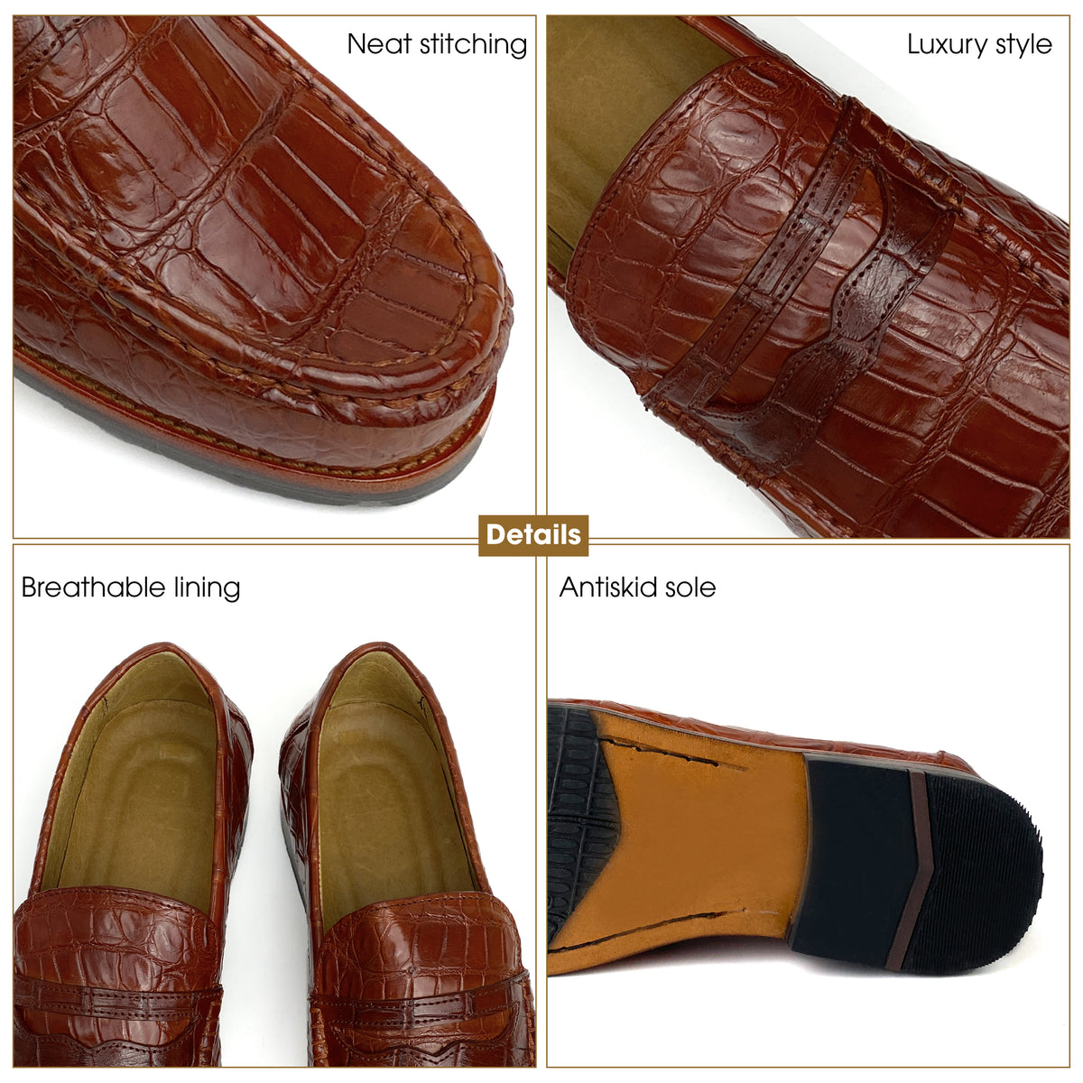 Light Brown Mens Crocodile Leather Penny Loafers |Belly Alligator Mens Designer Loafers | SH46E