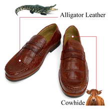Light Brown Mens Crocodile Leather Penny Loafers |Belly Alligator Mens Designer Loafers | SH46E