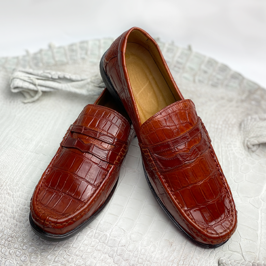 Premium Light Brown Alligator Loafer Slip On | Crocodile Belly Driving Casual Shoes | SH136P42