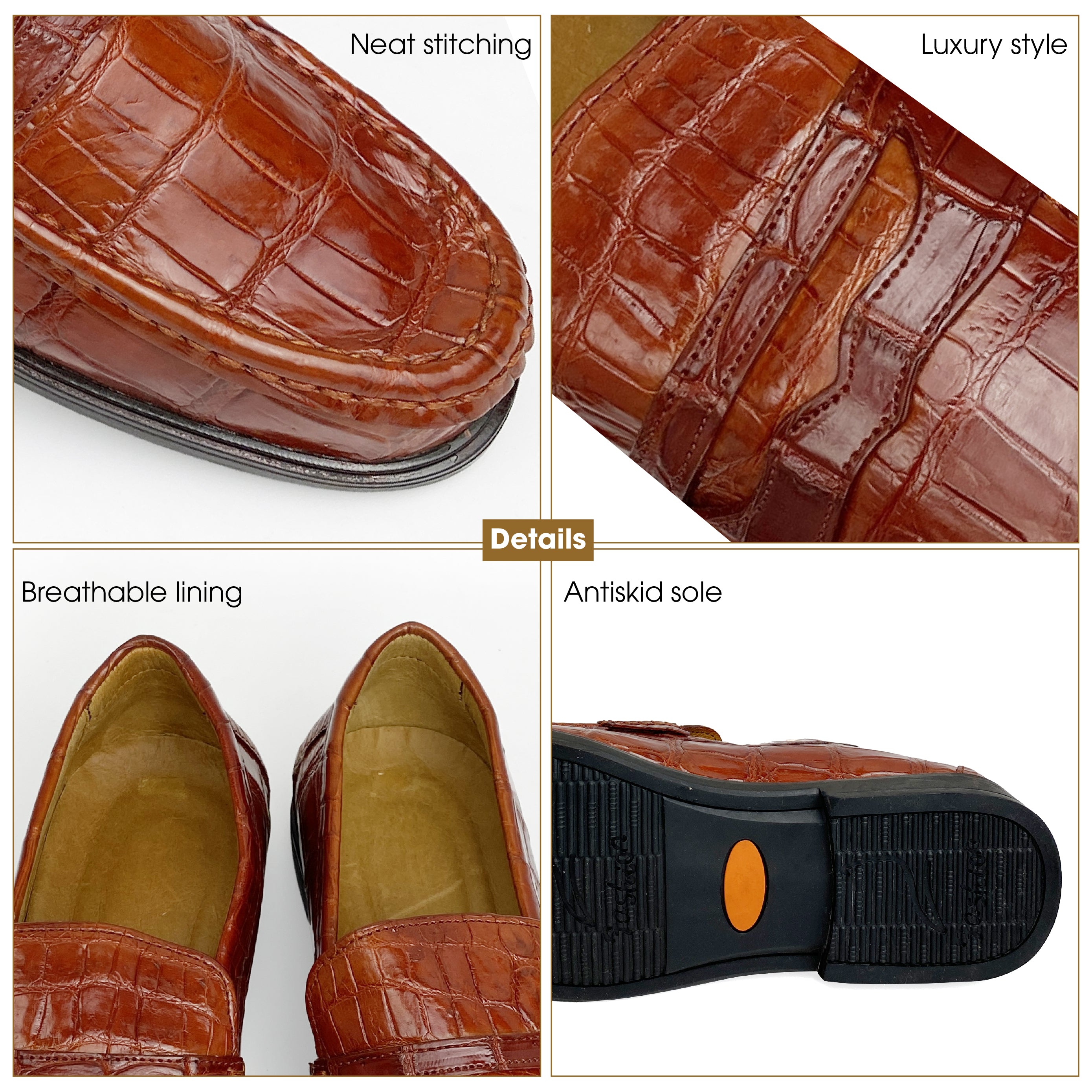 Premium Light Brown Alligator Loafer Slip On | Crocodile Belly Driving Casual Shoes | SH136P42