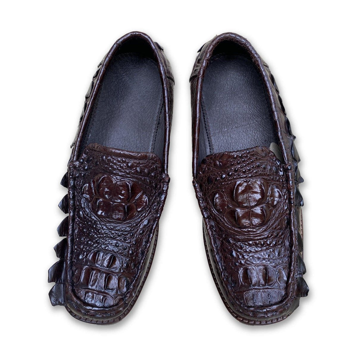 Men Dark Brown Alligator Leather Loafers Slip-On | Crocodile Hornback Skin Exotic Dress Shoes | SH123O - Vinacreations