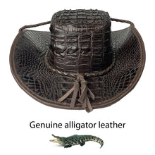 Dark Brown Alligator Cowboy Hat With Chin Cord | Adjustable Crocodile Skin Brim Hat Western