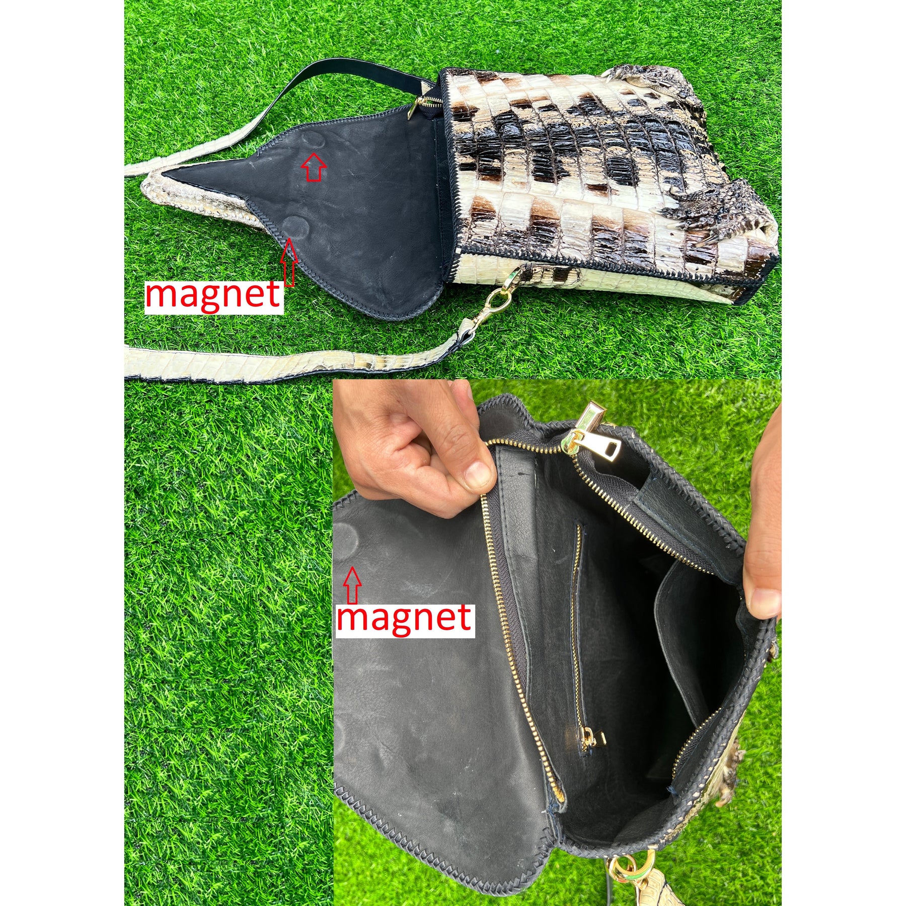 Natural Alligator Leather Crossbody Shoulder Bag, Casual Daypack Work Business - Vinacreations