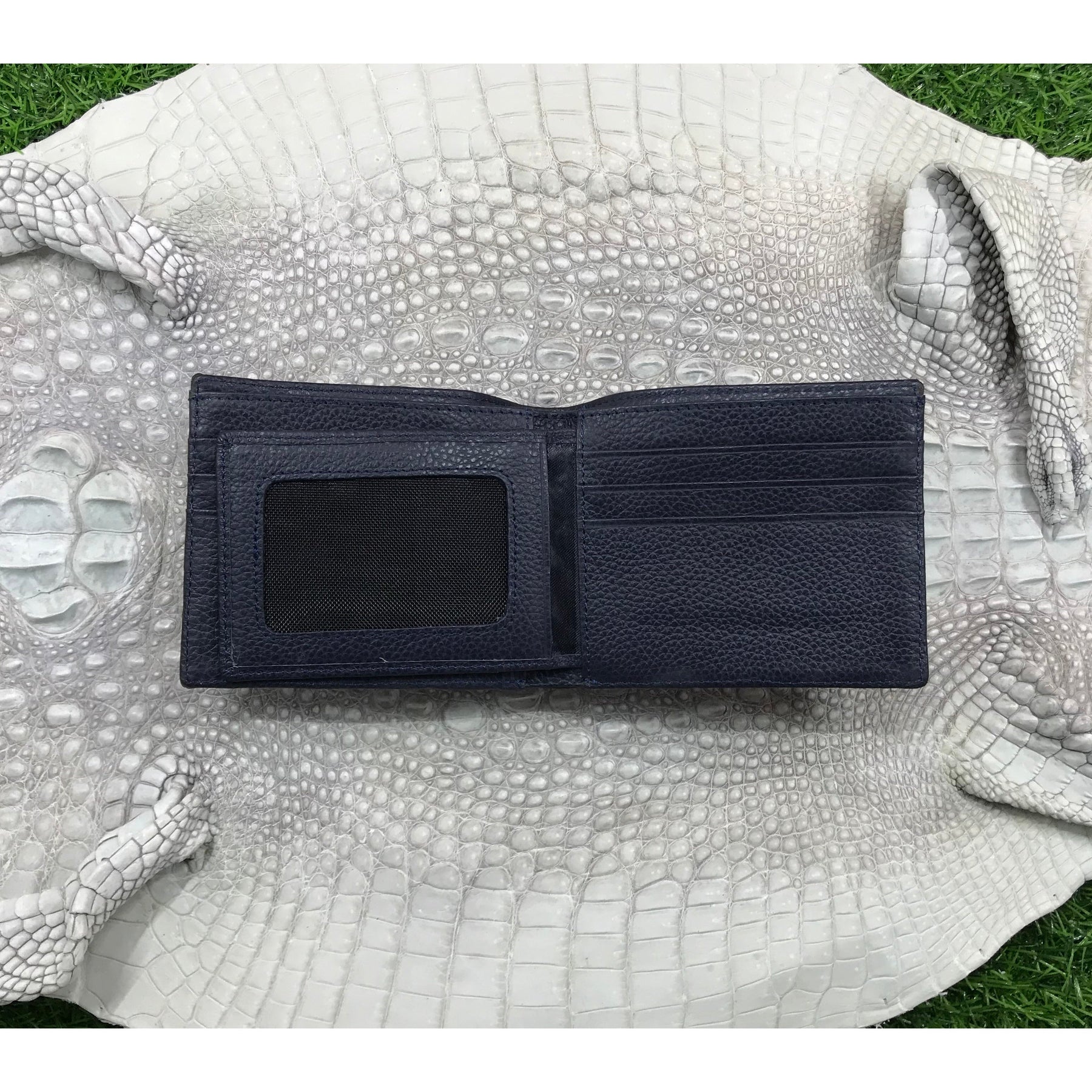 Navy Blue Alligator Horn Back Skin Bifold Wallet For Men | Handmade Crocodile Leather Wallet RFID Blocking | VL5598 - Vinacreations
