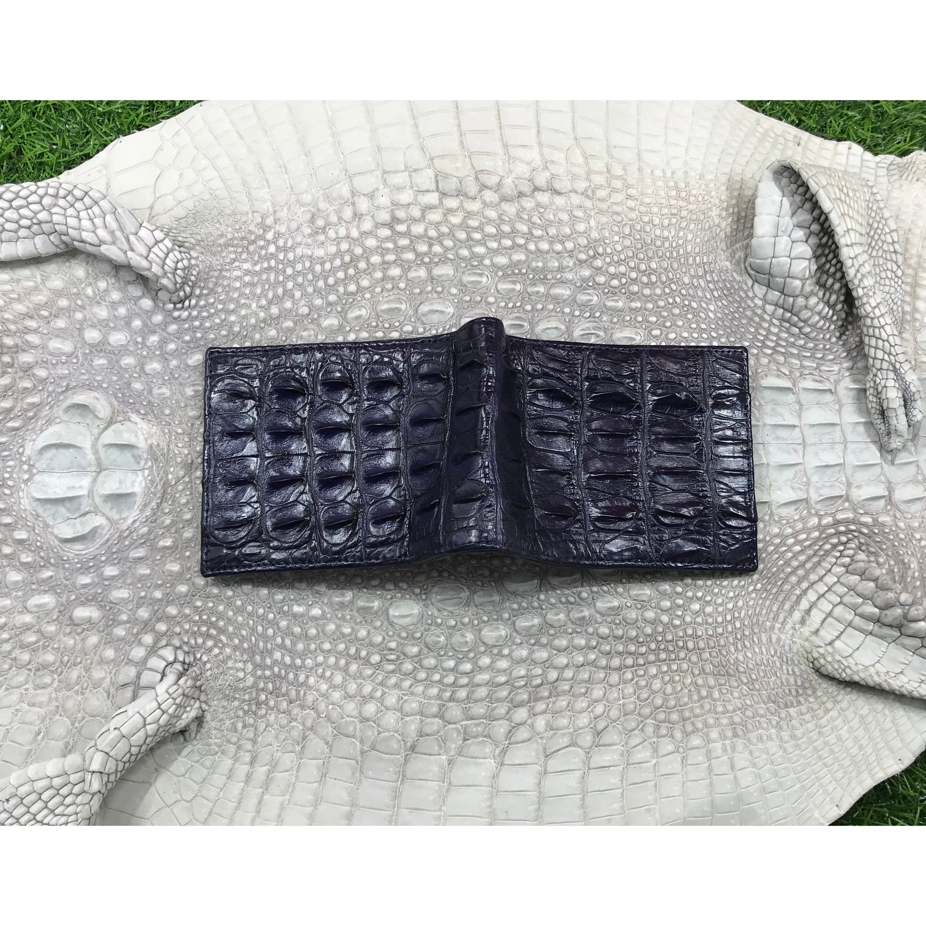 Navy Blue Alligator Horn Back Skin Bifold Wallet For Men | Handmade Crocodile Leather Wallet RFID Blocking | VL5598 - Vinacreations