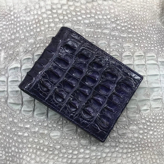 Navy Blue Alligator Horn Back Skin Bifold Wallet For Men | Handmade Crocodile Leather Wallet RFID Blocking | VL5598 - Vinacreations