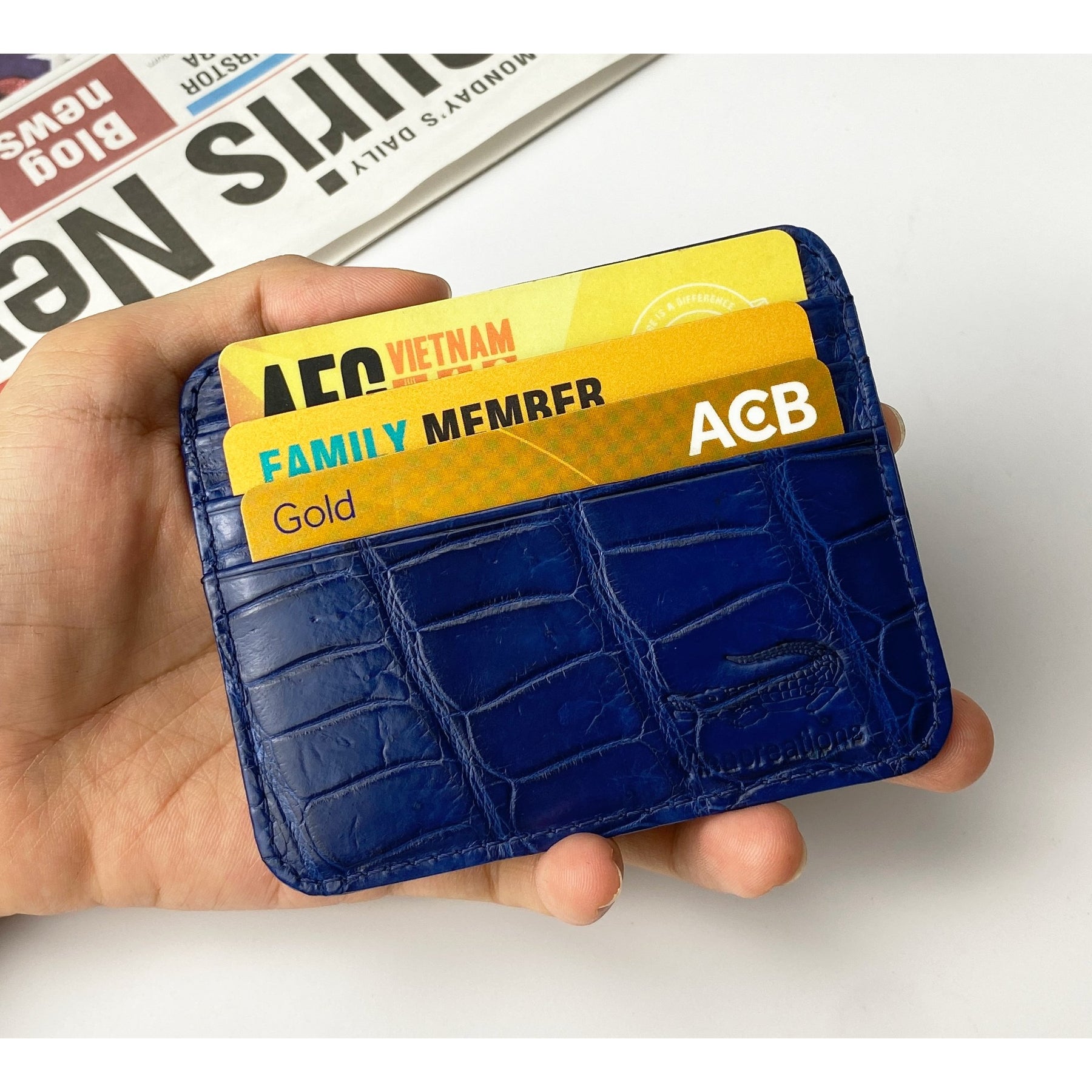 Navy Blue Alligator Leather Credit Card Holder | RFID Blocking | BLUE-CARD-13 - Vinacreations
