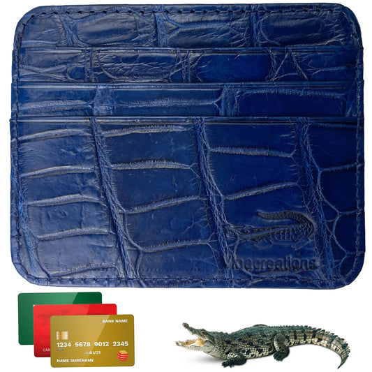 Navy Blue Alligator Leather Credit Card Holder | RFID Blocking | BLUE-CARD-13 - Vinacreations