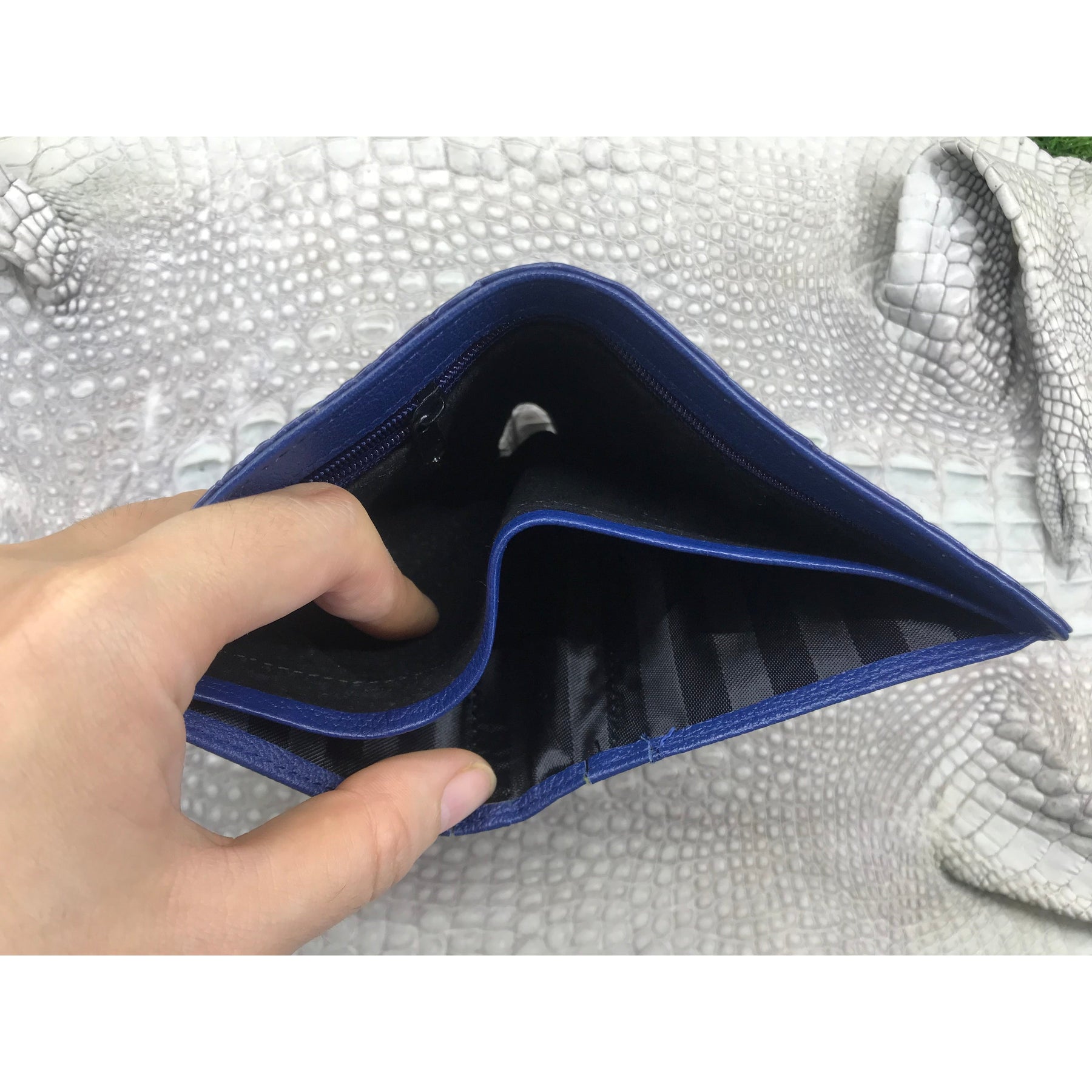 Navy Blue Alligator Skin Bifold Vertical Wallet For Men | Handmade Crocodile Leather Wallet RFID Blocking | VL5661 - Vinacreations
