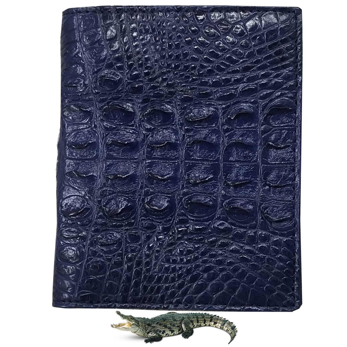 Navy Blue Alligator Skin Bifold Vertical Wallet For Men | Handmade Crocodile Leather Wallet RFID Blocking | VL5661 - Vinacreations