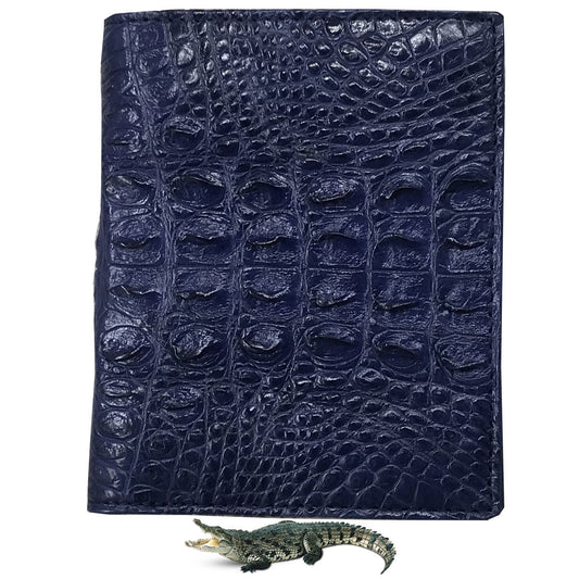 Navy Blue Alligator Skin Bifold Vertical Wallet For Men | Handmade Crocodile Leather Wallet RFID Blocking | VL5661 - Vinacreations