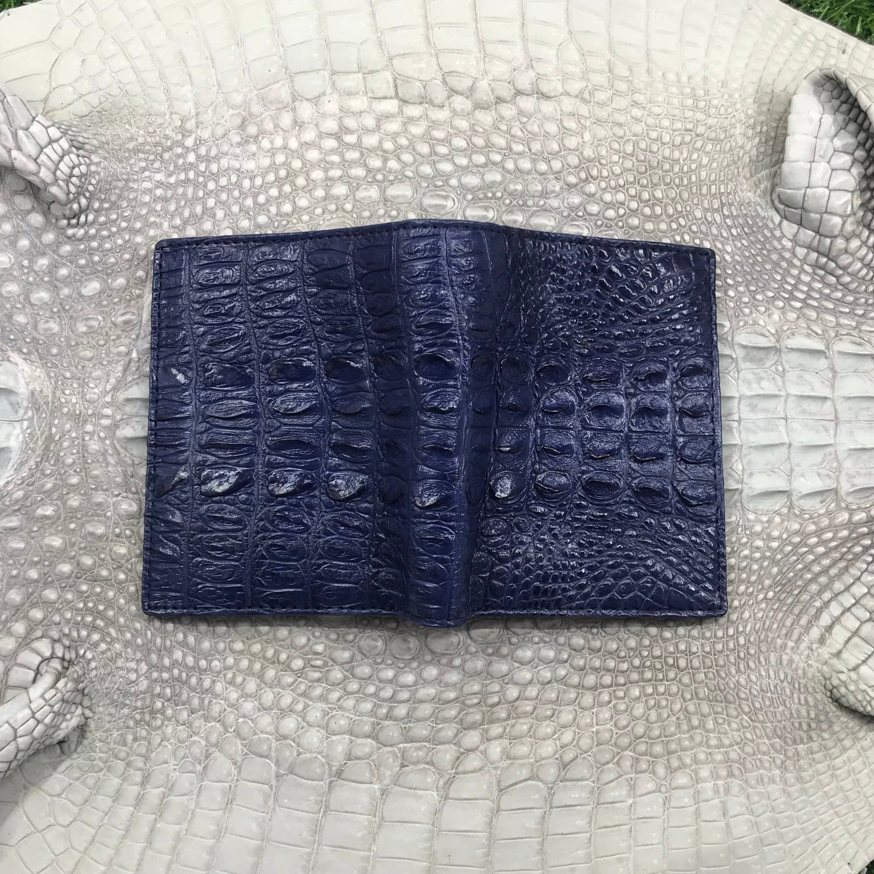 Navy Blue Alligator Skin Bifold Vertical Wallet For Men | Handmade Crocodile Leather Wallet RFID Blocking | VL5661 - Vinacreations