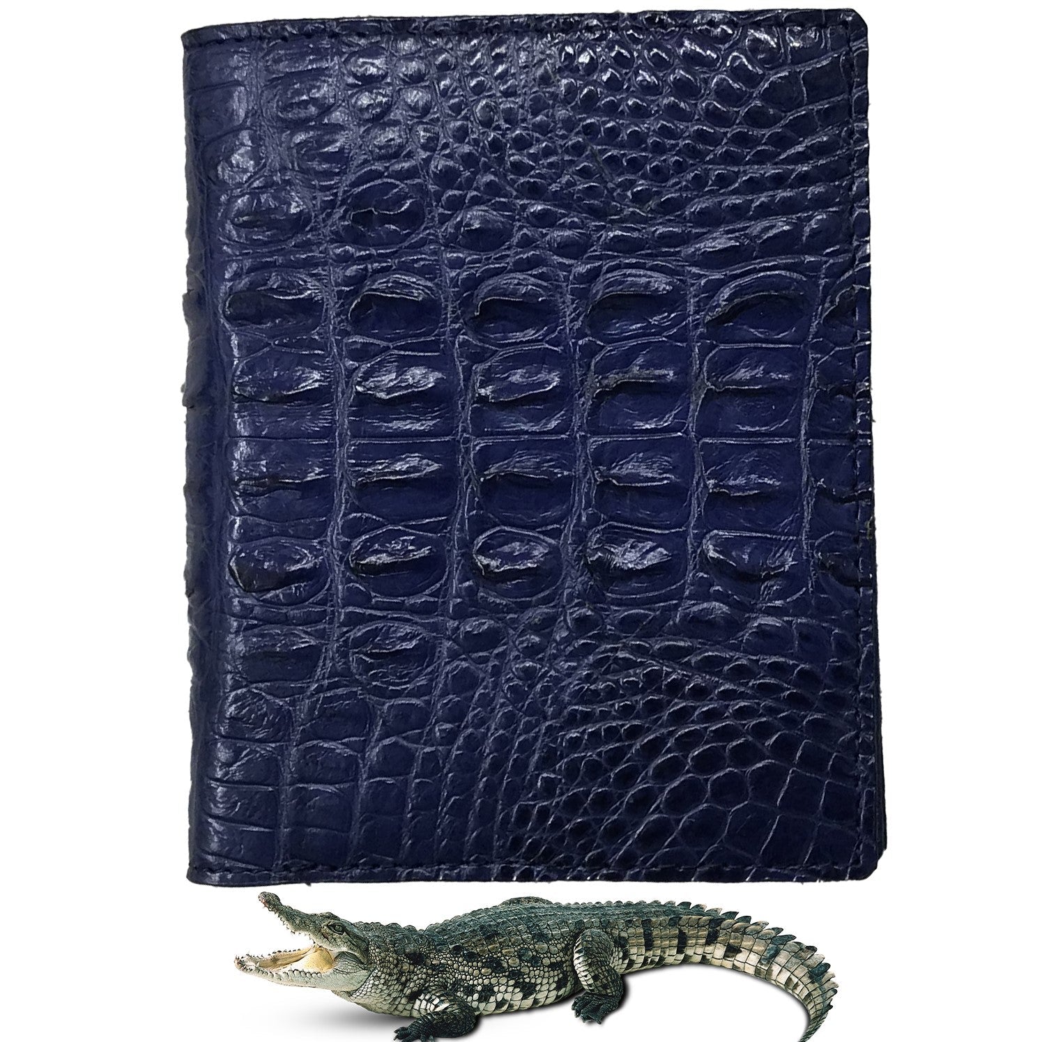 Navy Blue Alligator Skin Bifold Vertical Wallet For Men | Handmade Crocodile Leather Wallet RFID Blocking | VL5680 - Vinacreations