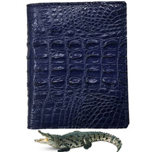 Navy Blue Alligator Skin Bifold Vertical Wallet For Men | Handmade Crocodile Leather Wallet RFID Blocking | VL5680 - Vinacreations
