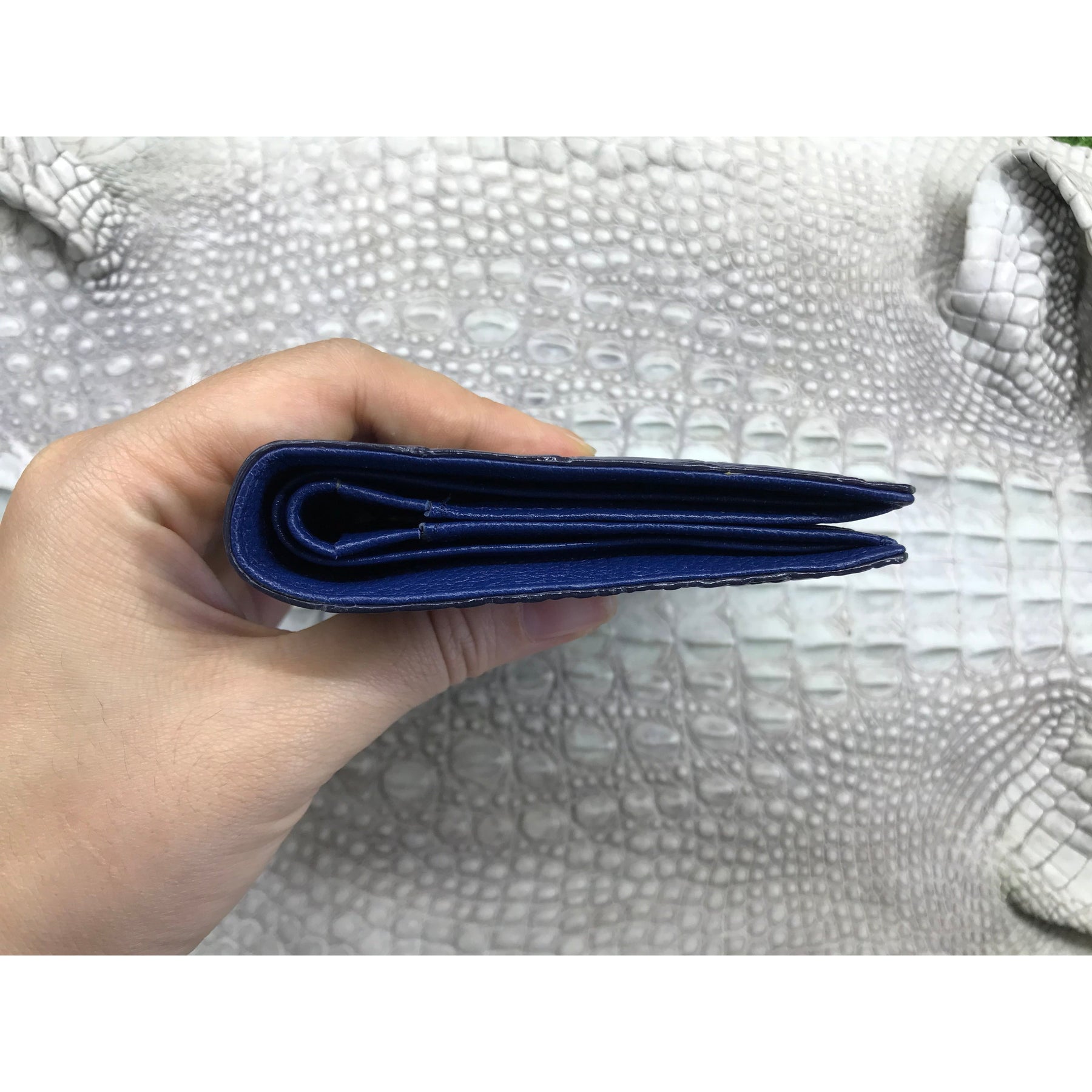 Navy Blue Alligator Skin Bifold Vertical Wallet For Men | Handmade Crocodile Leather Wallet RFID Blocking | VL5680 - Vinacreations