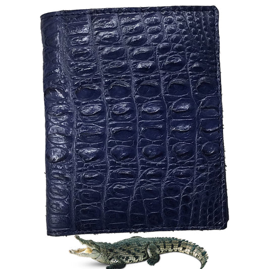 Navy Blue Alligator Skin Bifold Vertical Wallet For Men | Handmade Crocodile Leather Wallet RFID Blocking | VL5684 - Vinacreations