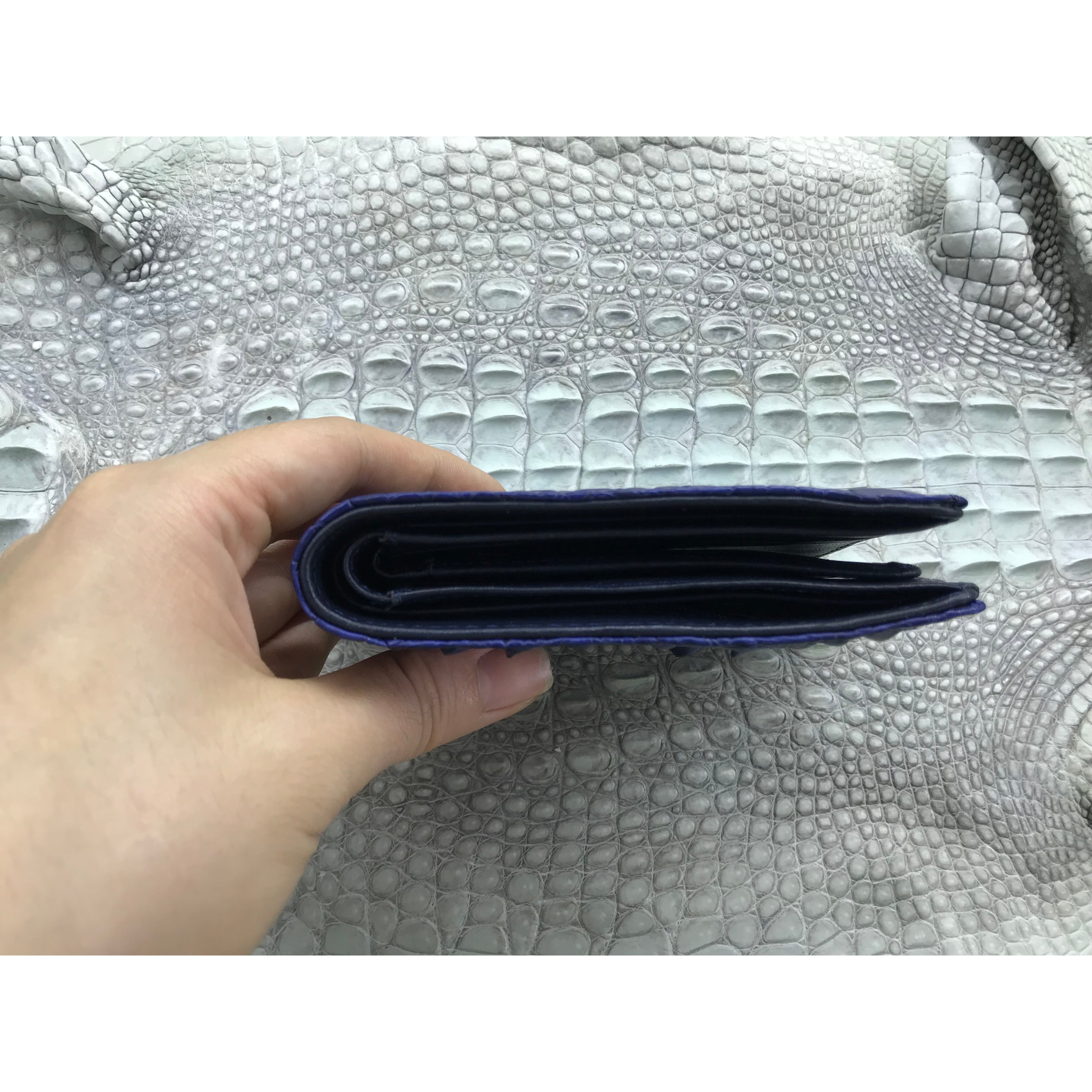 Navy Blue Alligator Skin Bifold Wallet For Men | Handmade Crocodile Leather Wallet RFID Blocking | VL4552 - Vinacreations