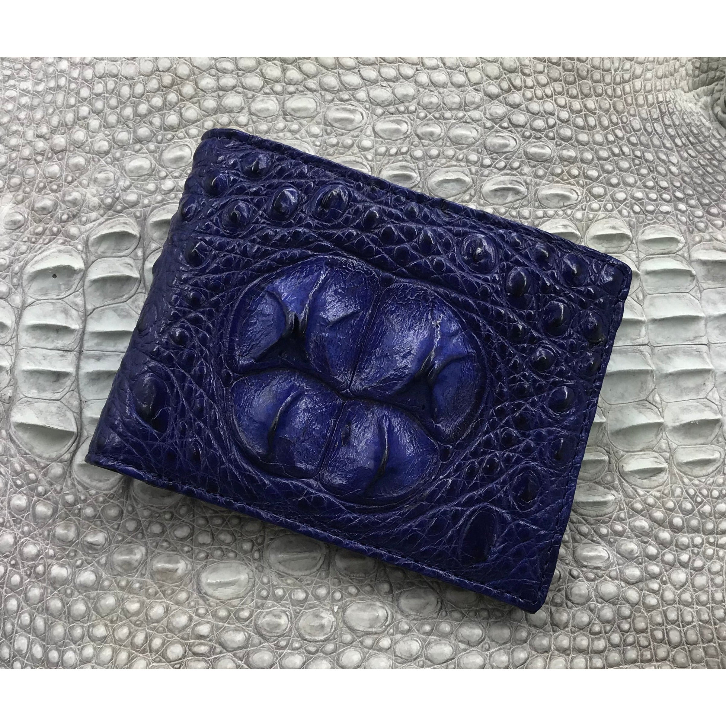 Navy Blue Alligator Skin Bifold Wallet For Men | Handmade Crocodile Leather Wallet RFID Blocking | VL4552 - Vinacreations