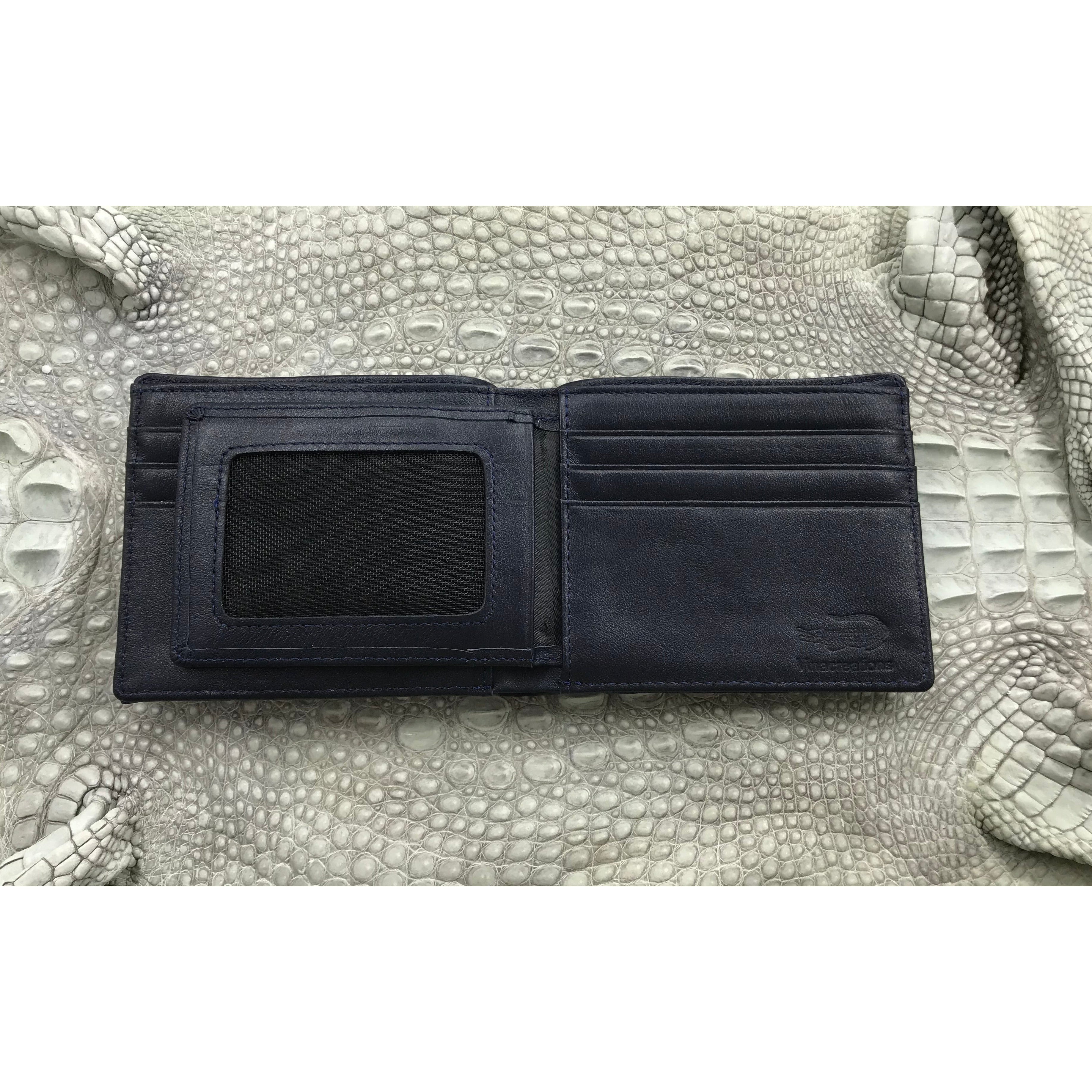 Navy Blue Alligator Skin Bifold Wallet For Men | Handmade Crocodile Leather Wallet RFID Blocking | VL4552 - Vinacreations