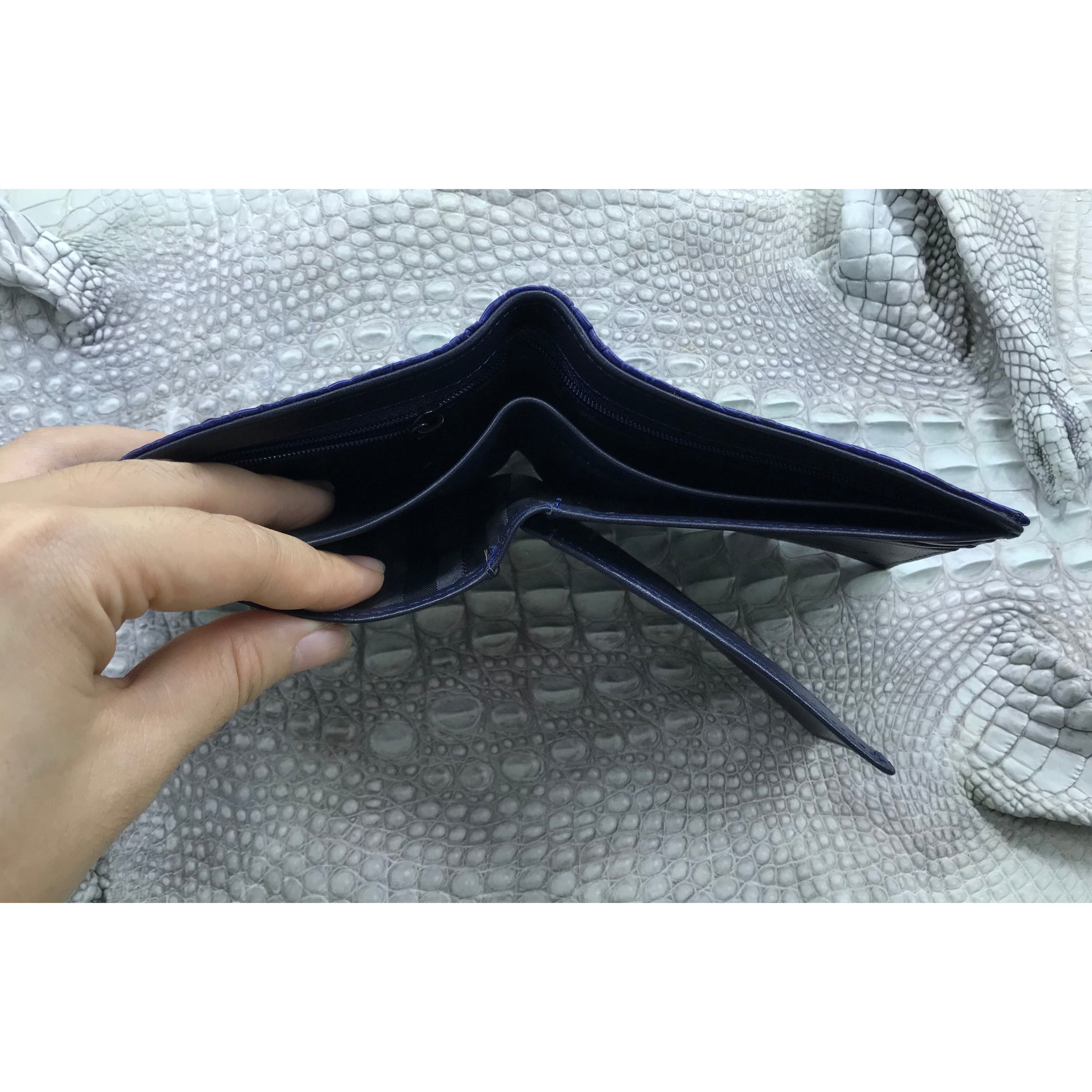 Navy Blue Alligator Skin Bifold Wallet For Men | Handmade Crocodile Leather Wallet RFID Blocking | VL4552 - Vinacreations