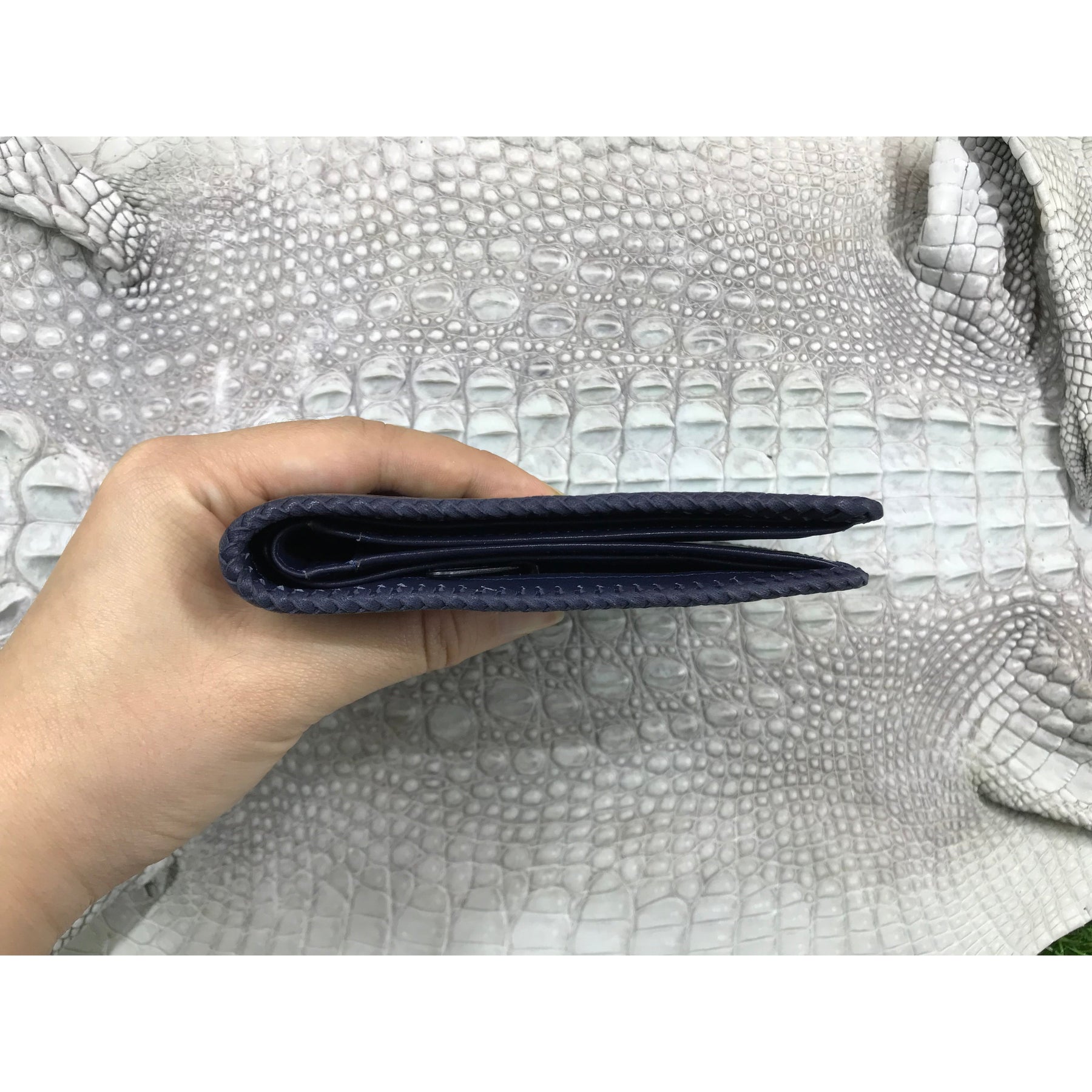 Navy Blue Alligator Skin Bifold Wallet For Men | Handmade Crocodile Leather Wallet RFID Blocking | VL5595 - Vinacreations