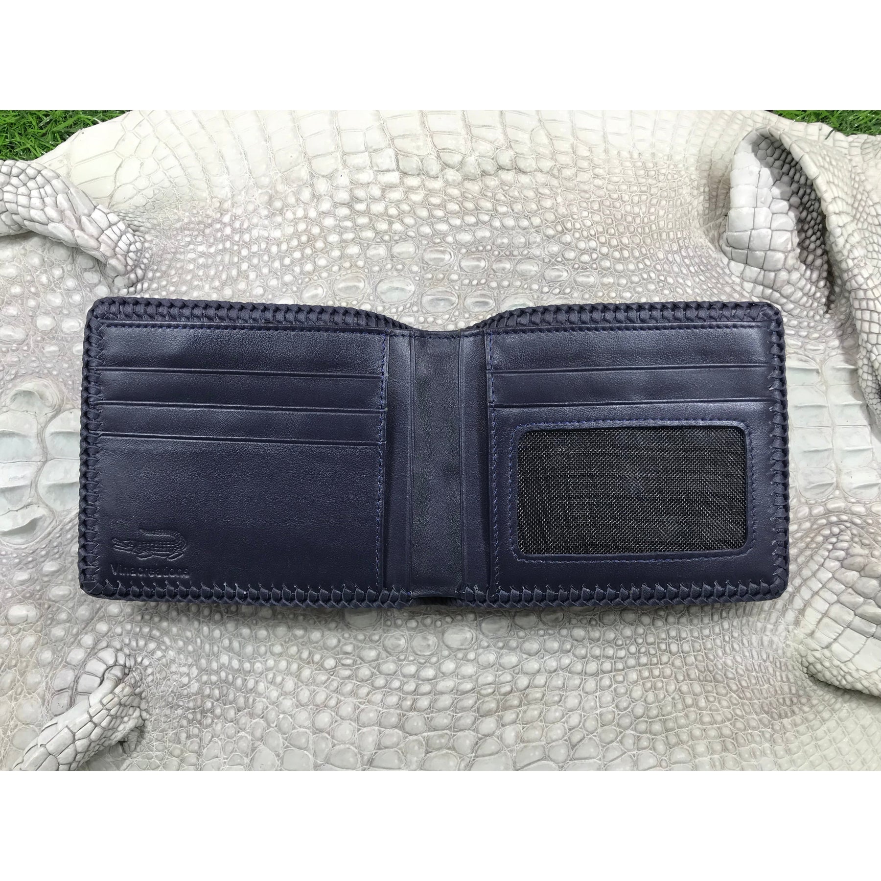 Navy Blue Alligator Skin Bifold Wallet For Men | Handmade Crocodile Leather Wallet RFID Blocking | VL5595 - Vinacreations