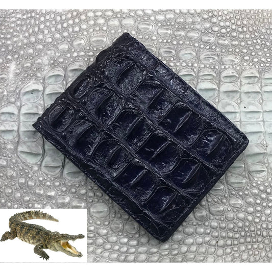 Navy Blue Alligator Skin Bifold Wallet For Men | Handmade Crocodile Leather Wallet RFID Blocking | VL5607 - Vinacreations