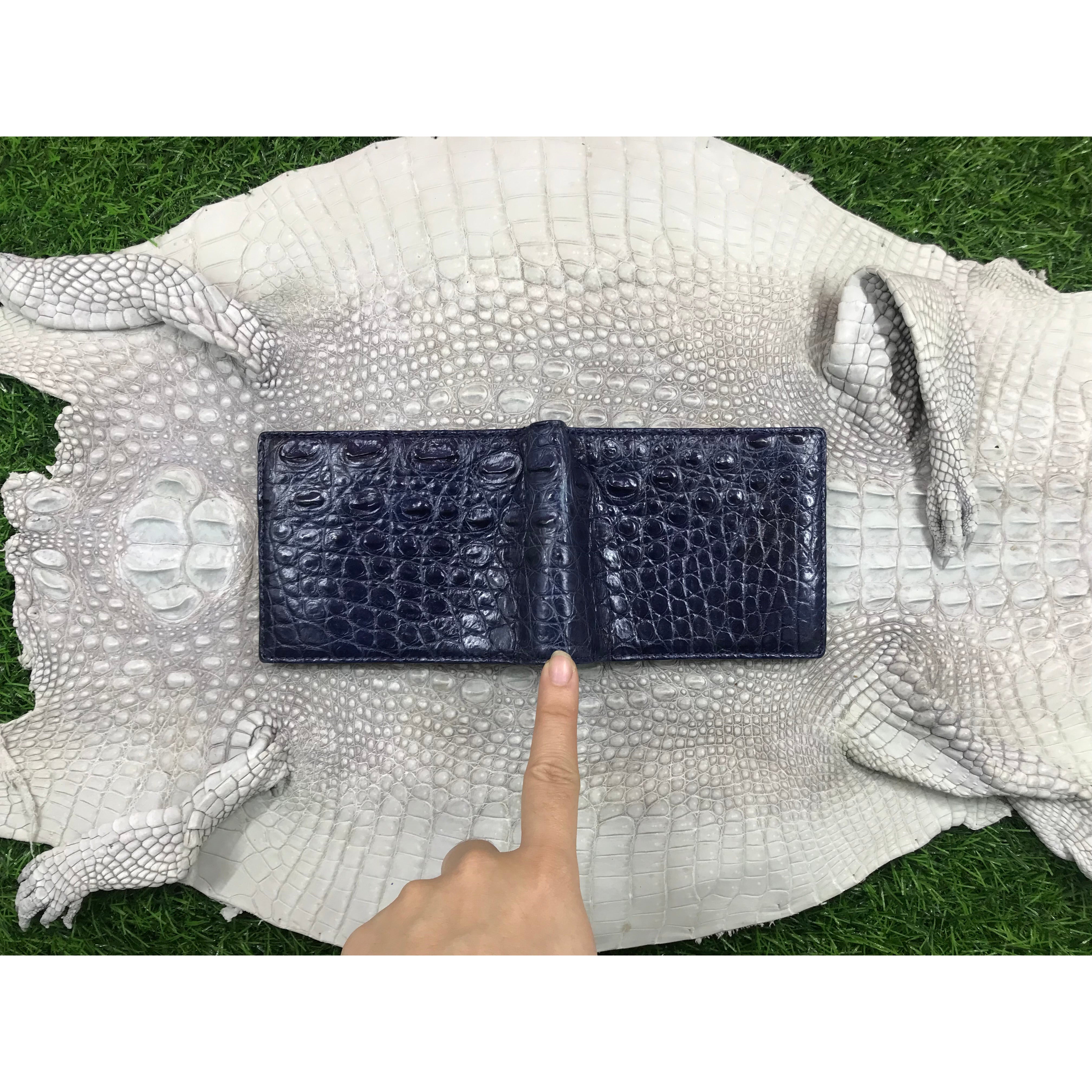 Navy Blue Alligator Skin Bifold Wallet For Men | Handmade Crocodile Leather Wallet RFID Blocking | VL5617 - Vinacreations