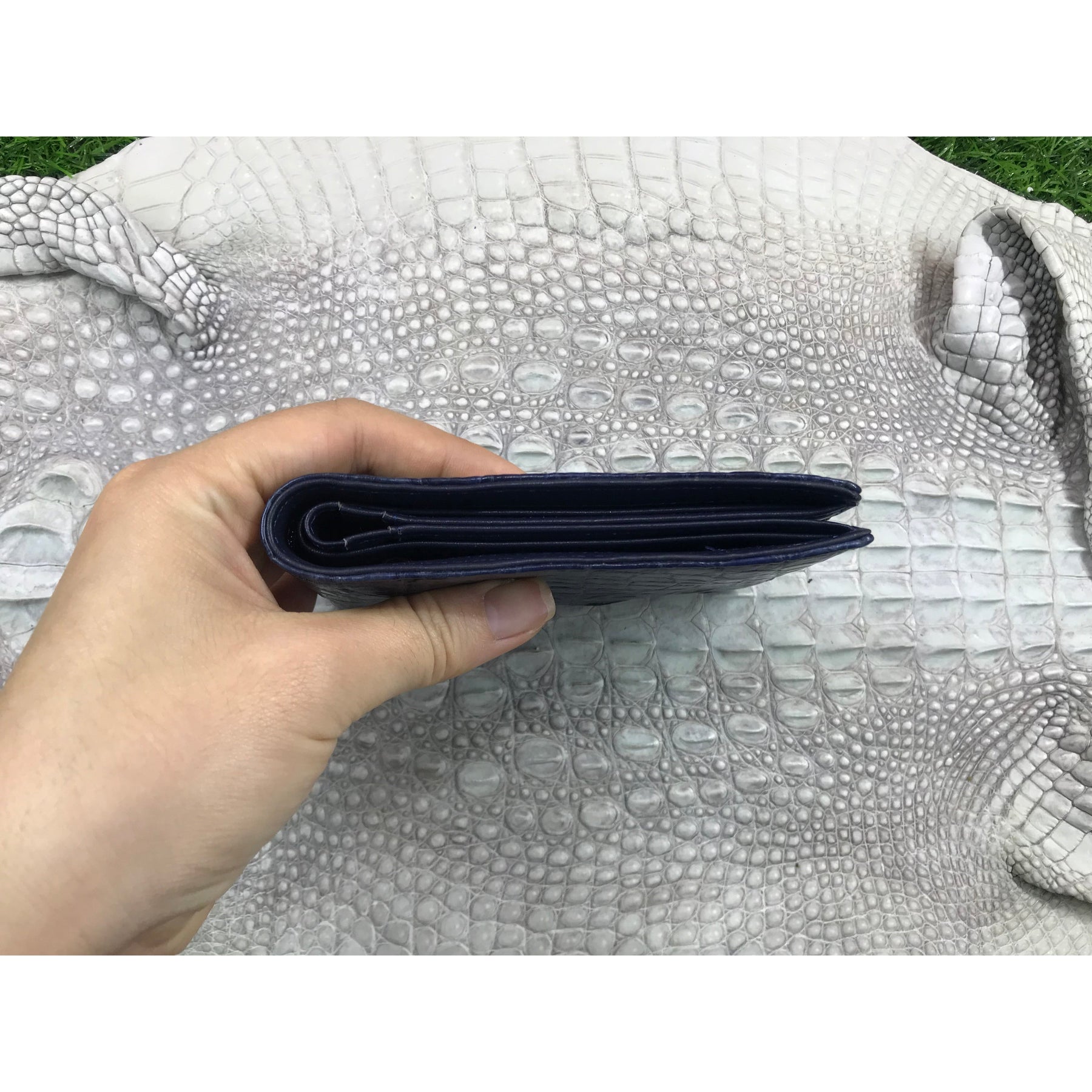 Navy Blue Alligator Skin Bifold Wallet For Men | Handmade Crocodile Leather Wallet RFID Blocking | VL5617 - Vinacreations