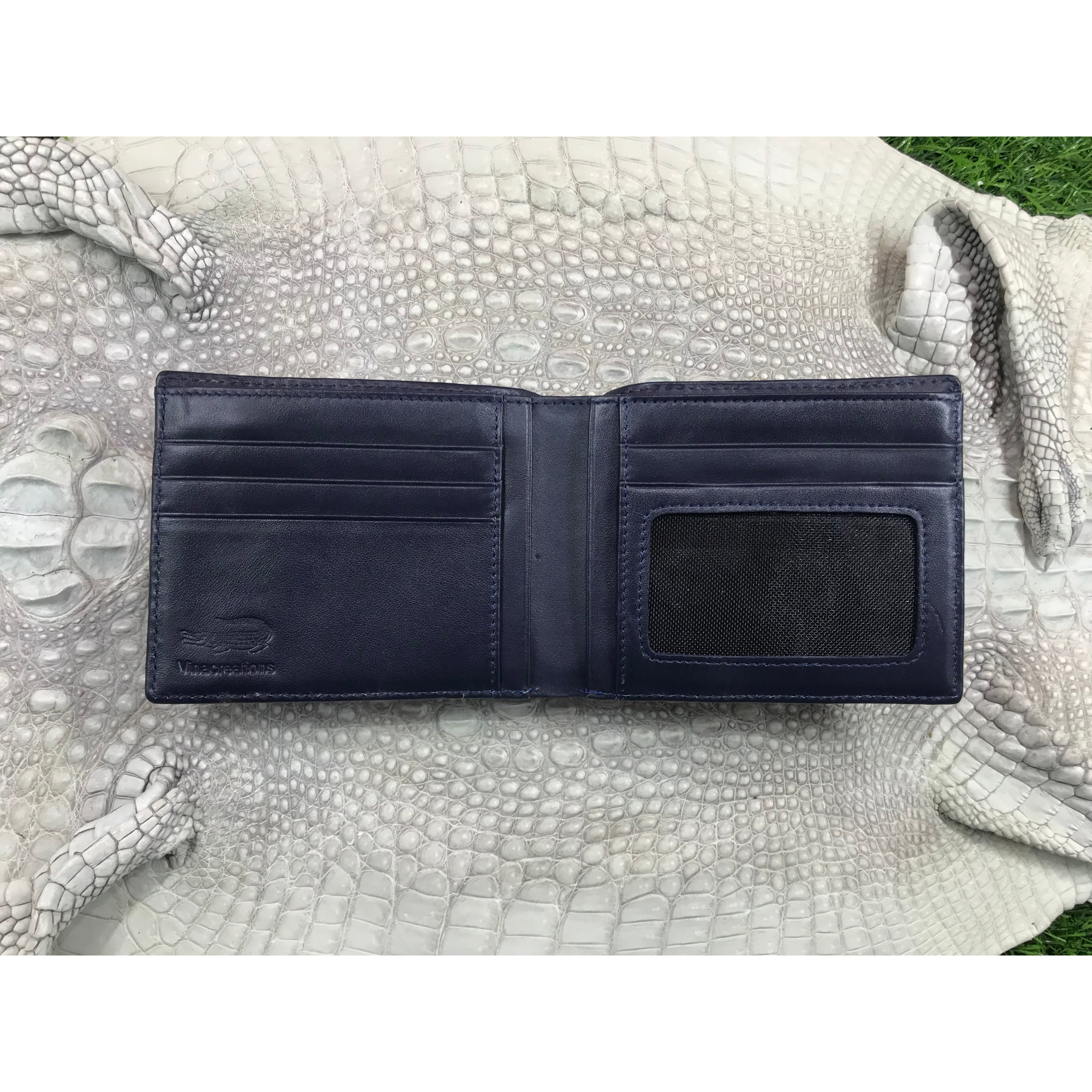 Navy Blue Alligator Skin Bifold Wallet For Men | Handmade Crocodile Leather Wallet RFID Blocking | VL5617 - Vinacreations