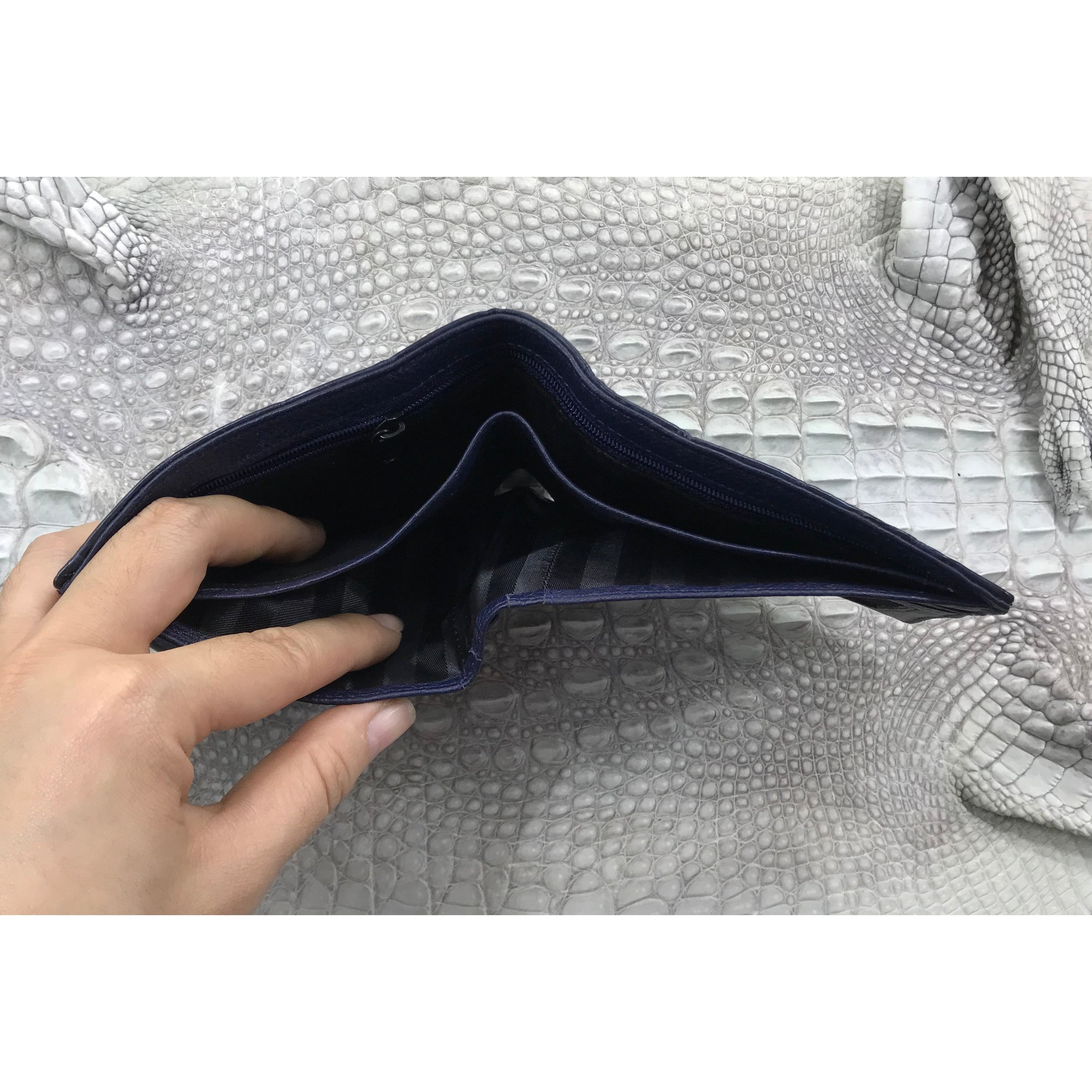 Navy Blue Alligator Tail Skin Bifold Wallet For Men | Handmade Crocodile Leather Wallet RFID Blocking | VL5563 - Vinacreations