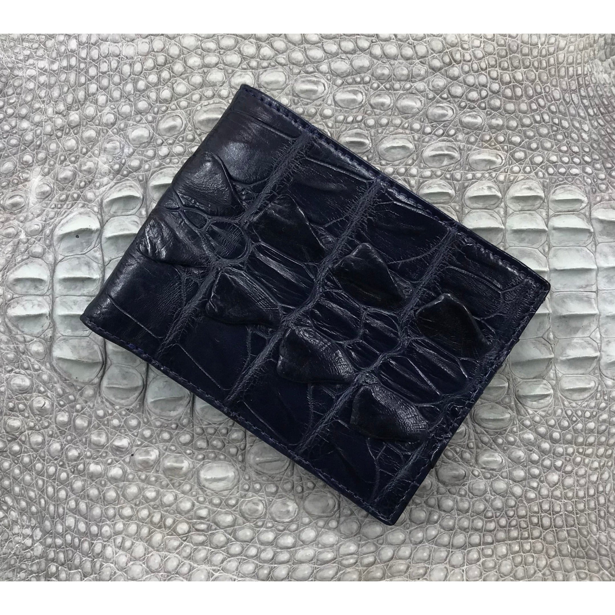 Navy Blue Alligator Tail Skin Bifold Wallet For Men | Handmade Crocodile Leather Wallet RFID Blocking | VL5563 - Vinacreations