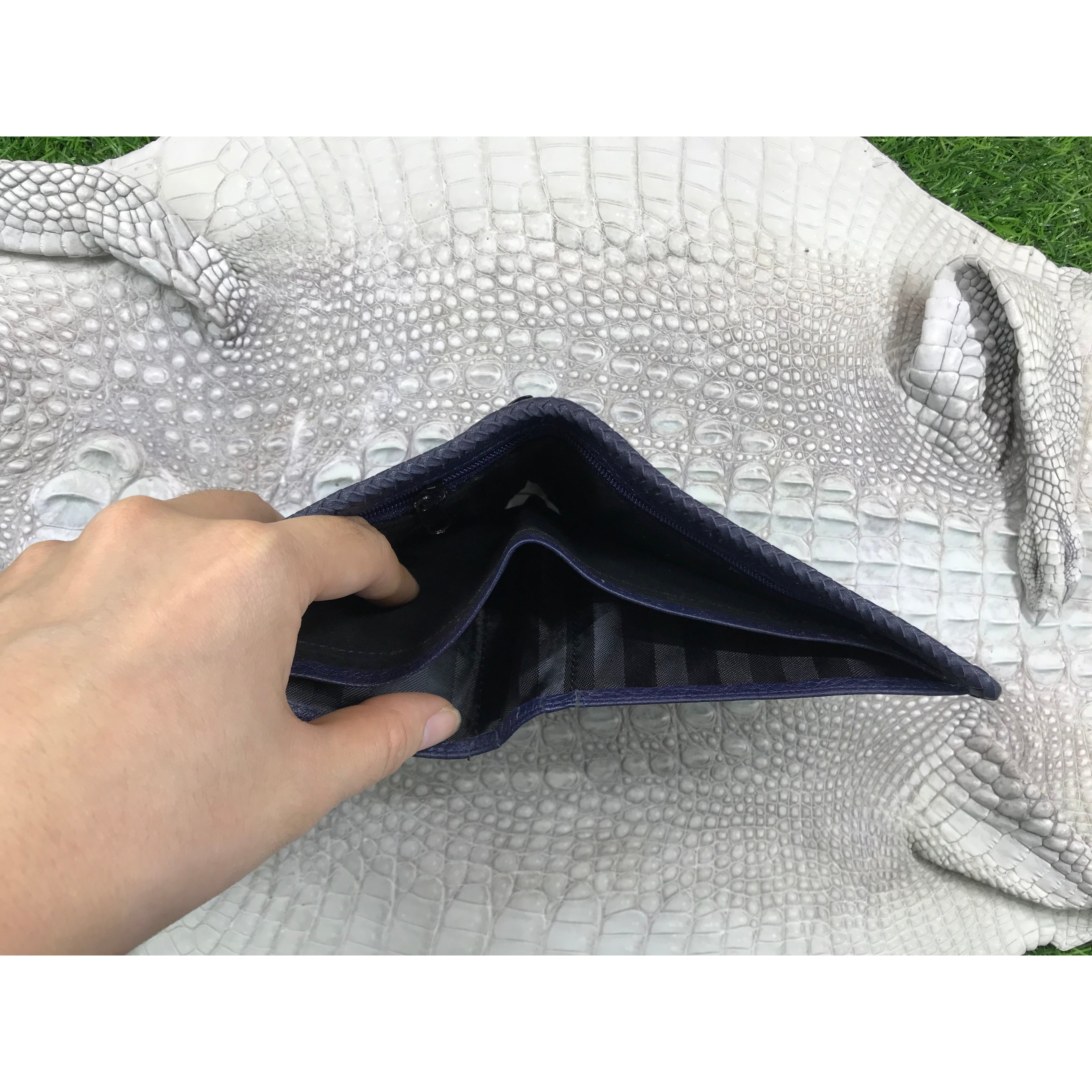 Navy Blue Alligator Tail Skin Bifold Wallet For Men | Handmade Crocodile Leather Wallet RFID Blocking | VL5588 - Vinacreations