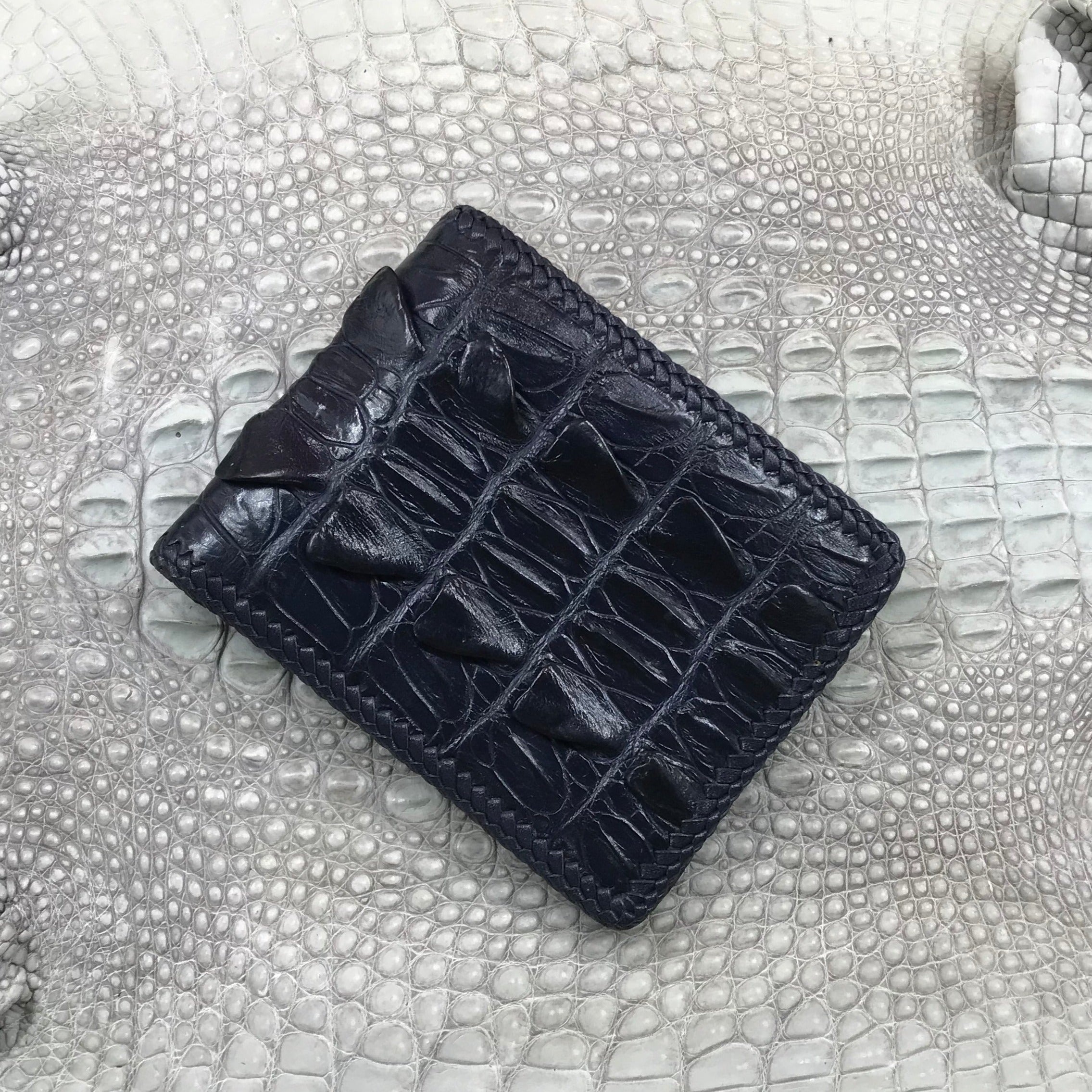 Navy Blue Alligator Tail Skin Bifold Wallet For Men | Handmade Crocodile Leather Wallet RFID Blocking | VL5588 - Vinacreations