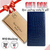 Navy Blue Double Side Alligator Long Wallet For Men | Premium Crocodile Leather Checkbook RFID Blocking | LON44-CS - Vinacreations
