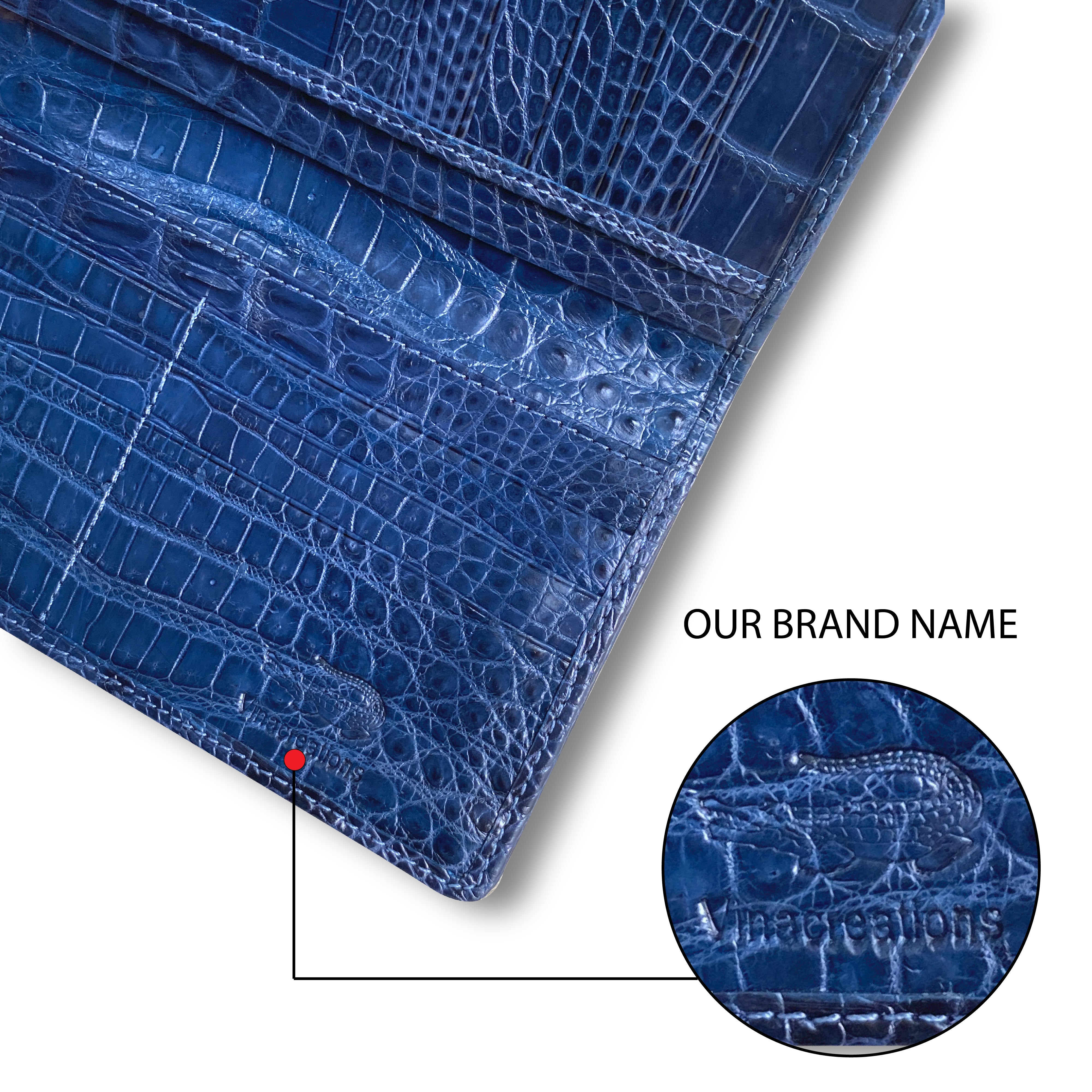 Navy Blue Double Side Alligator Long Wallet For Men | Premium Crocodile Leather Checkbook RFID Blocking | LON44-CS - Vinacreations