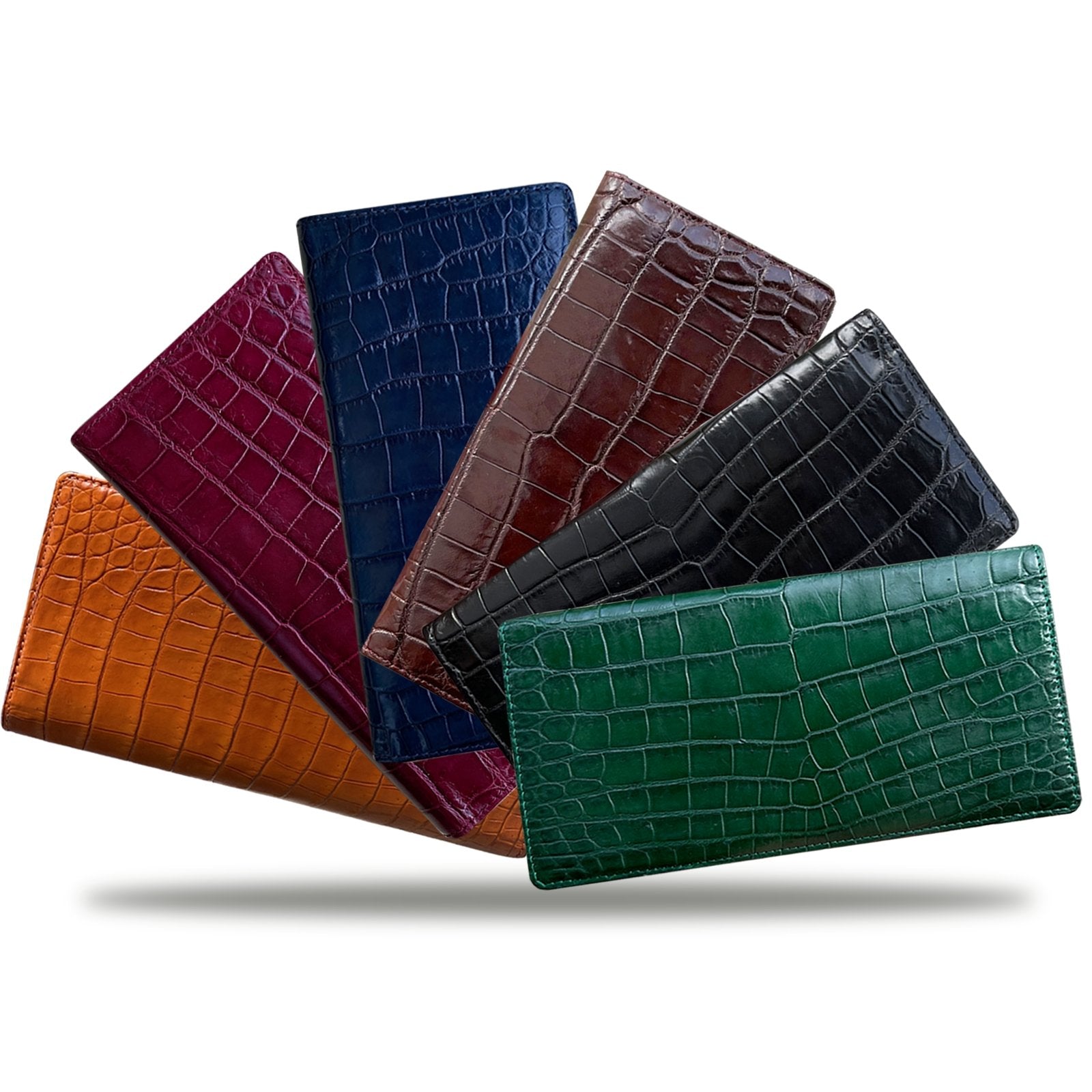 Navy Blue Double Side Alligator Long Wallet For Men | Premium Crocodile Leather Checkbook RFID Blocking | LON44-CS - Vinacreations