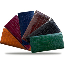 Navy Blue Double Side Alligator Long Wallet For Men | Premium Crocodile Leather Checkbook RFID Blocking | LON44-CS - Vinacreations