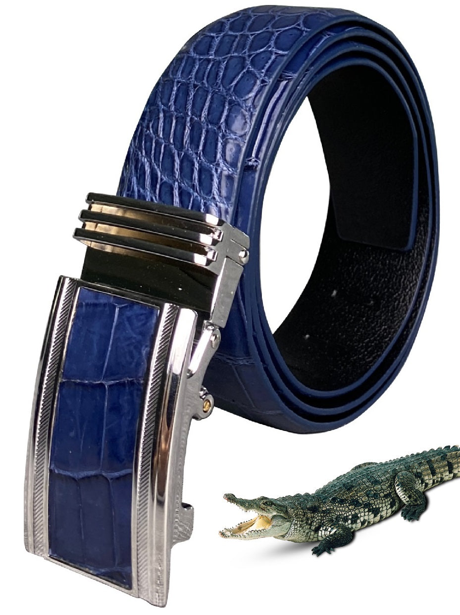 Handcrafted Navy Blue Alligator Belt Men's - Automatic Buckle | BE-NAV-04
