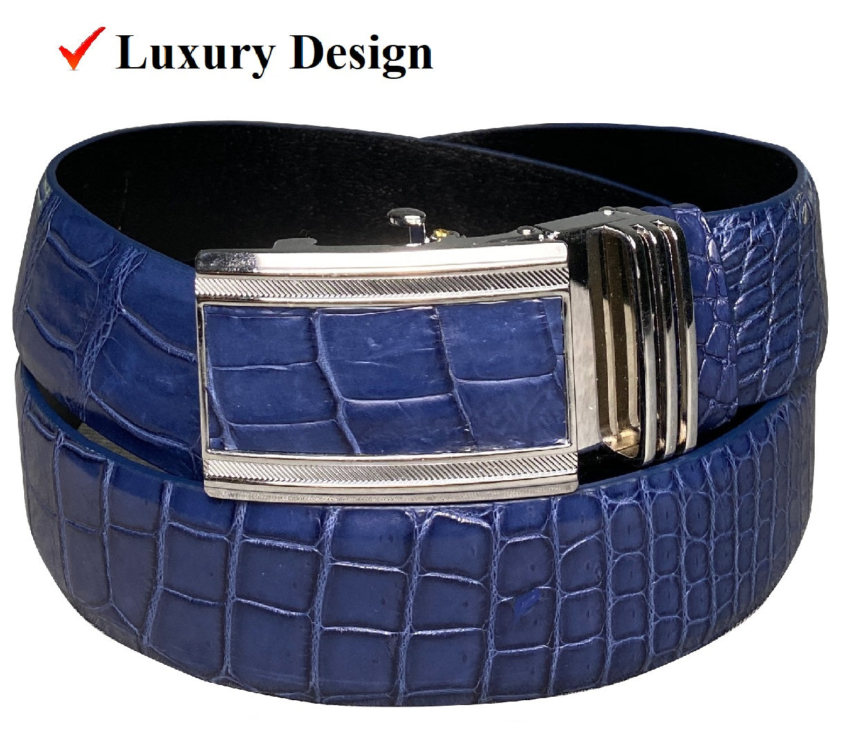 Handcrafted Navy Blue Alligator Belt Men's - Automatic Buckle | BE-NAV-04