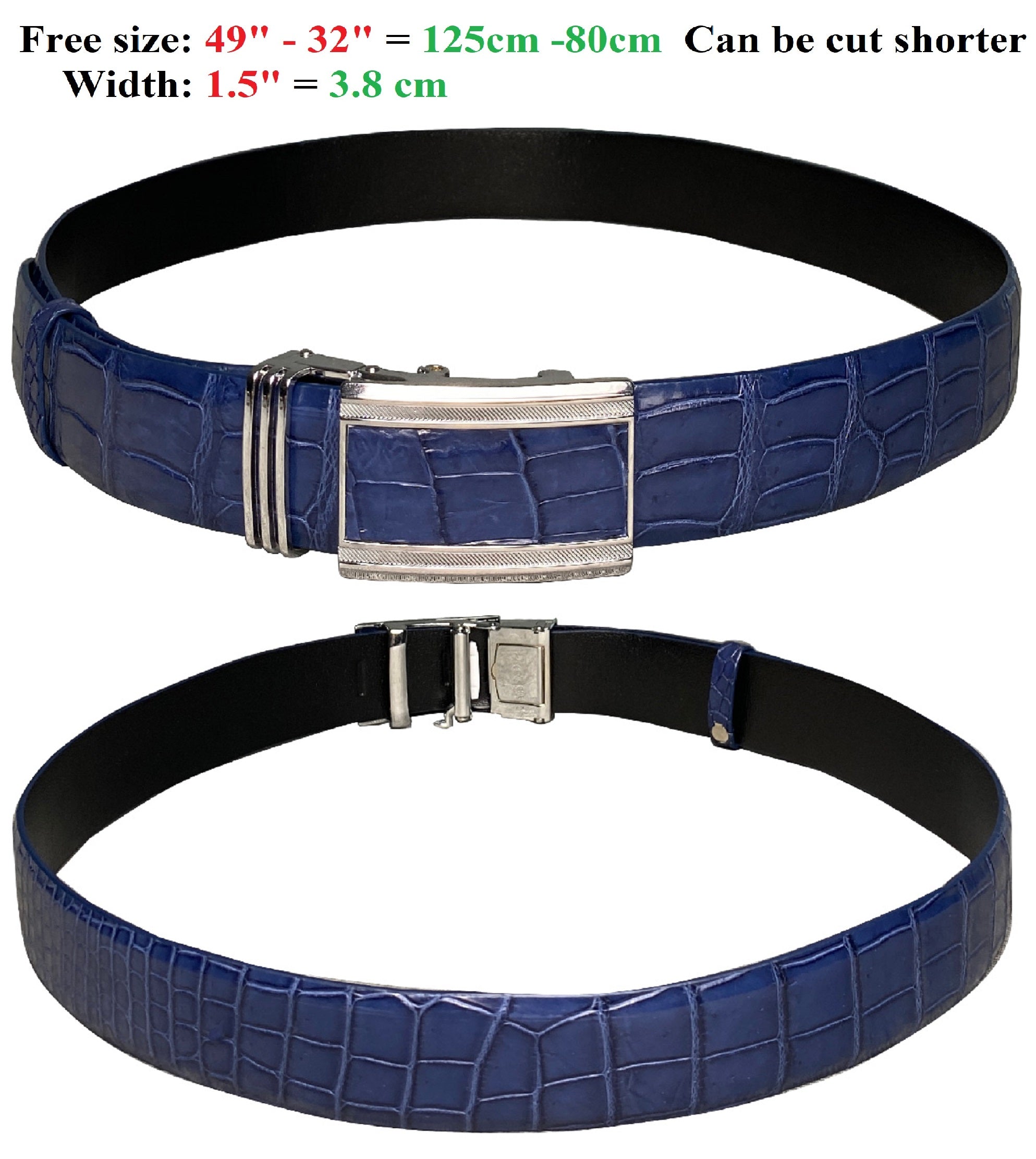 Handcrafted Navy Blue Alligator Belt Men's - Automatic Buckle | BE-NAV-04