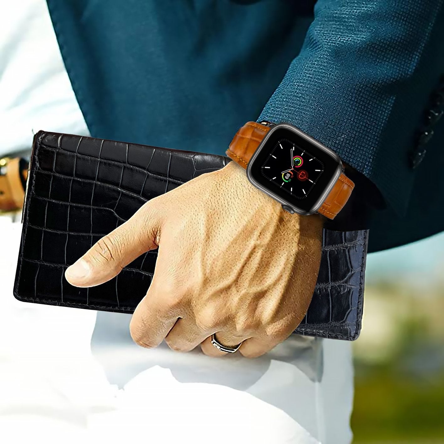 Orange Carrot Alligator Leather Watch Band Crocodile Strap Compatible with Apple Watch IWatch Series 7 6 5 4 3 2 1 SE | AW-153 - Vinacreations