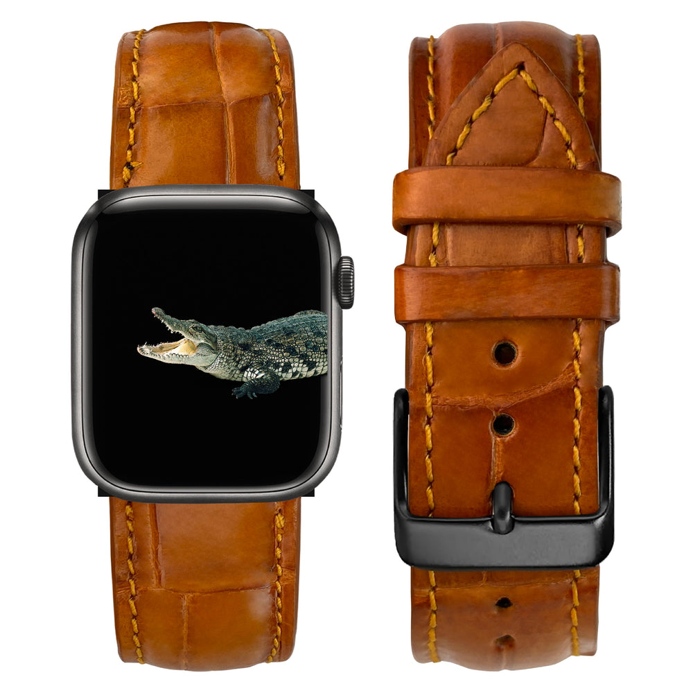 Orange Carrot Alligator Leather Watch Band Crocodile Strap Compatible with Apple Watch IWatch Series 7 6 5 4 3 2 1 SE | AW-153 - Vinacreations