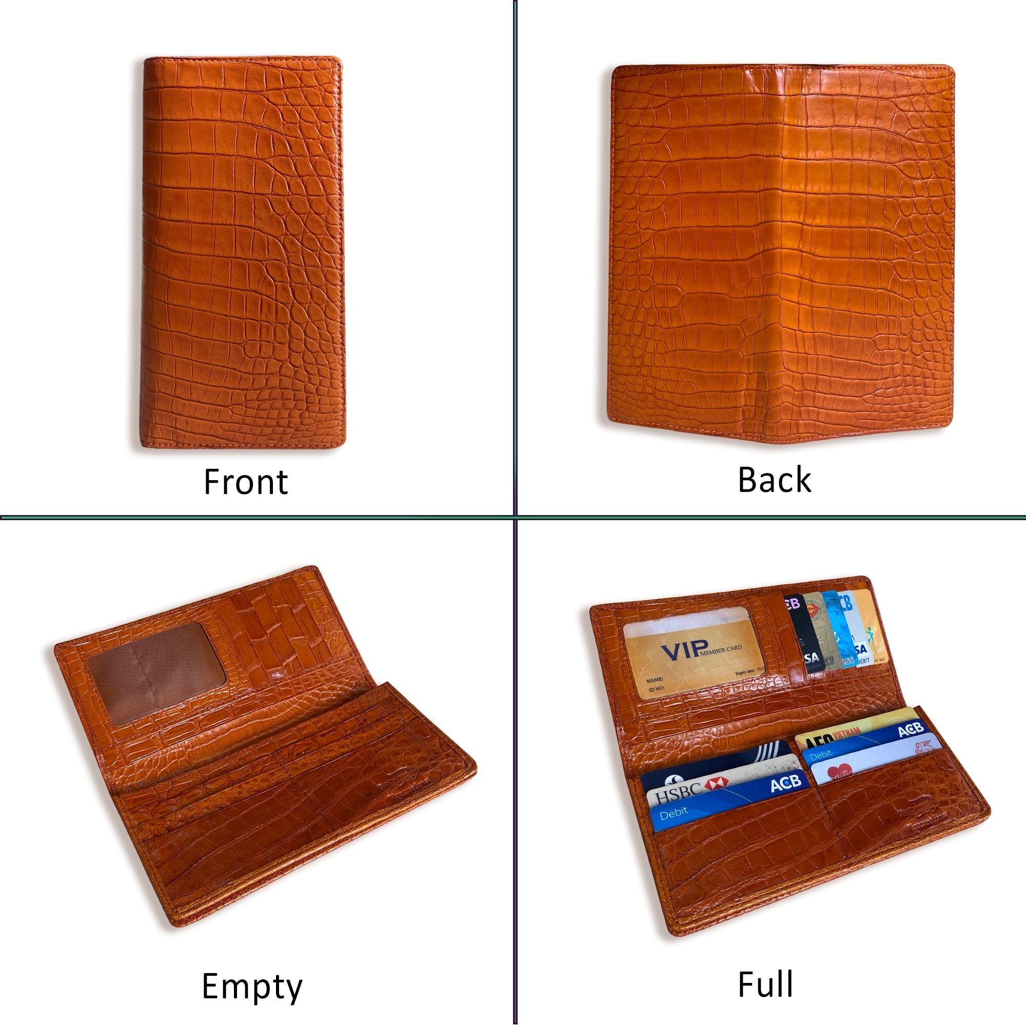 Orange Carrot Double Side Alligator Long Wallet For Men | Premium Crocodile Leather Checkbook RFID Blocking | LON153-CS - Vinacreations
