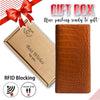 Orange Carrot Double Side Alligator Long Wallet For Men | Premium Crocodile Leather Checkbook RFID Blocking | LON153-CS - Vinacreations