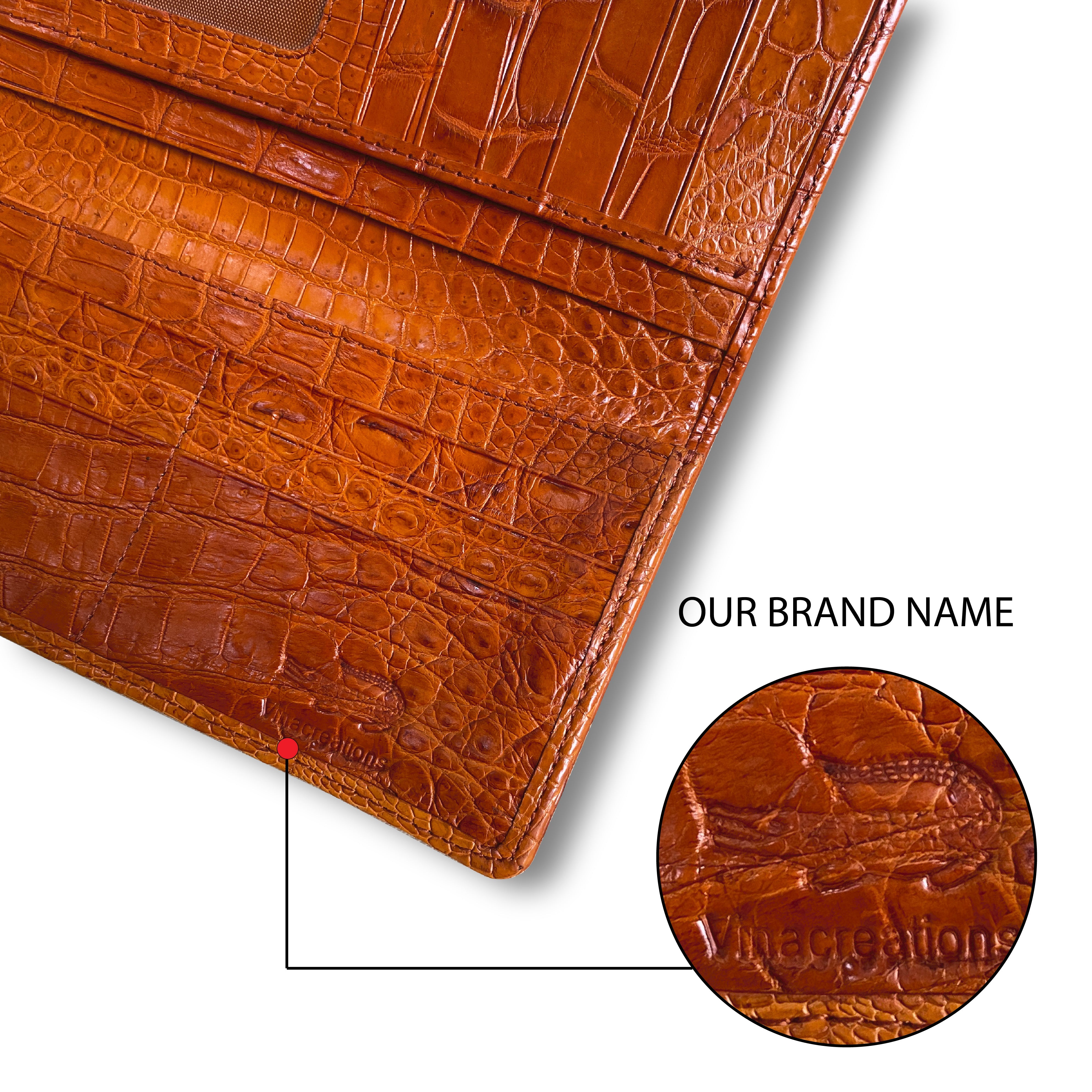 Orange Carrot Double Side Alligator Long Wallet For Men | Premium Crocodile Leather Checkbook RFID Blocking | LON153-CS - Vinacreations