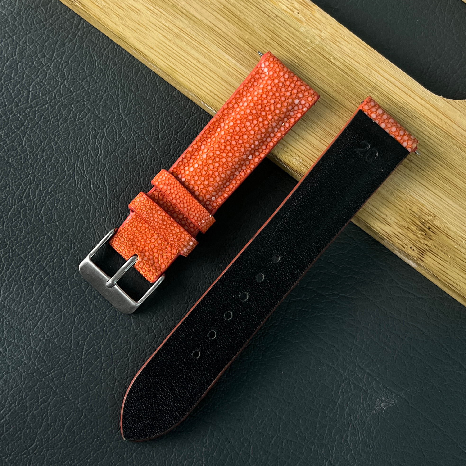 Orange Stingray Leather Watch Band