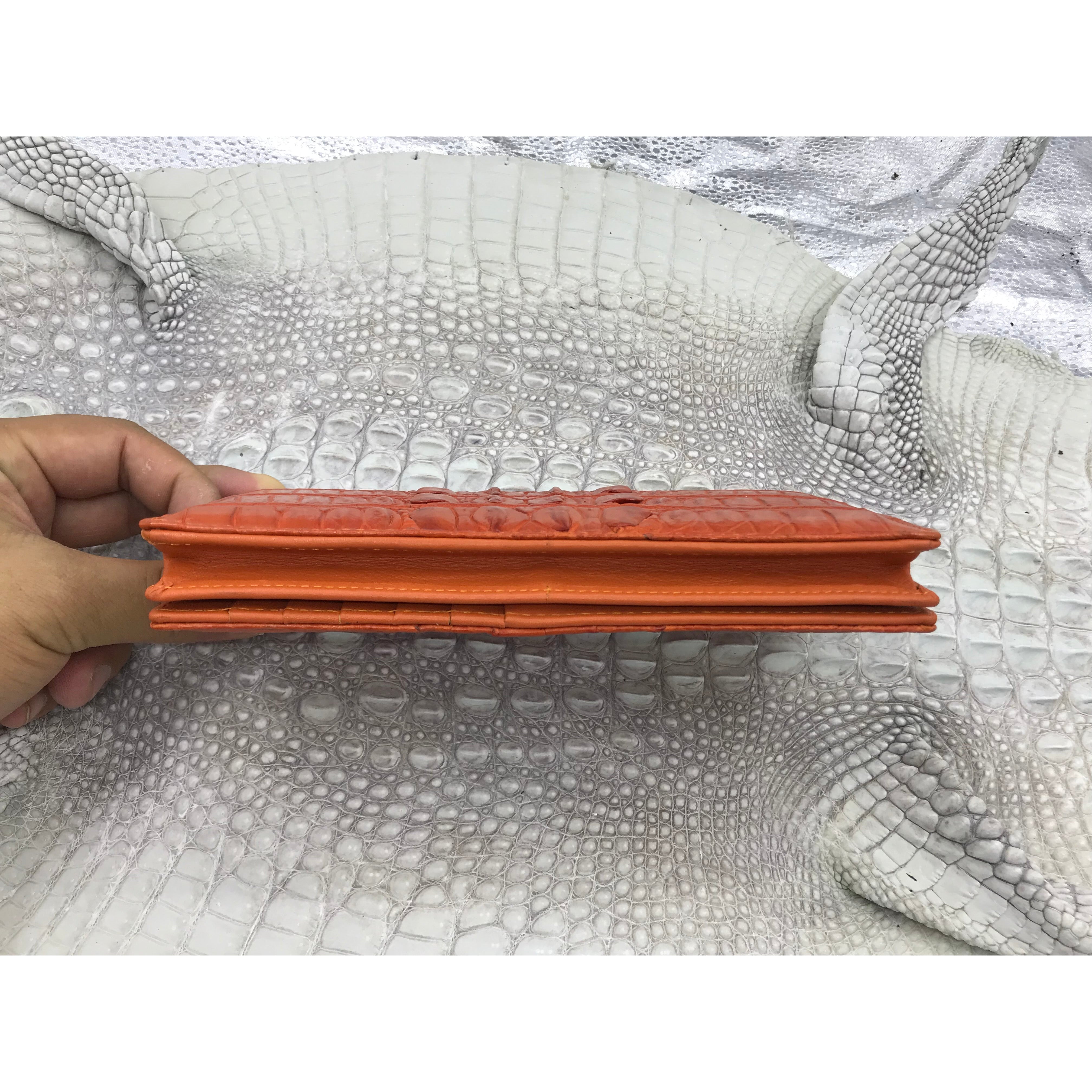 Orange Women's Long Purse Wallet Alligator Leather Clutch Large Capacity Luxury Ladies Crocodile Wristlet Organizer RFID Blocking Wallet VINU-08 - Vinacreations