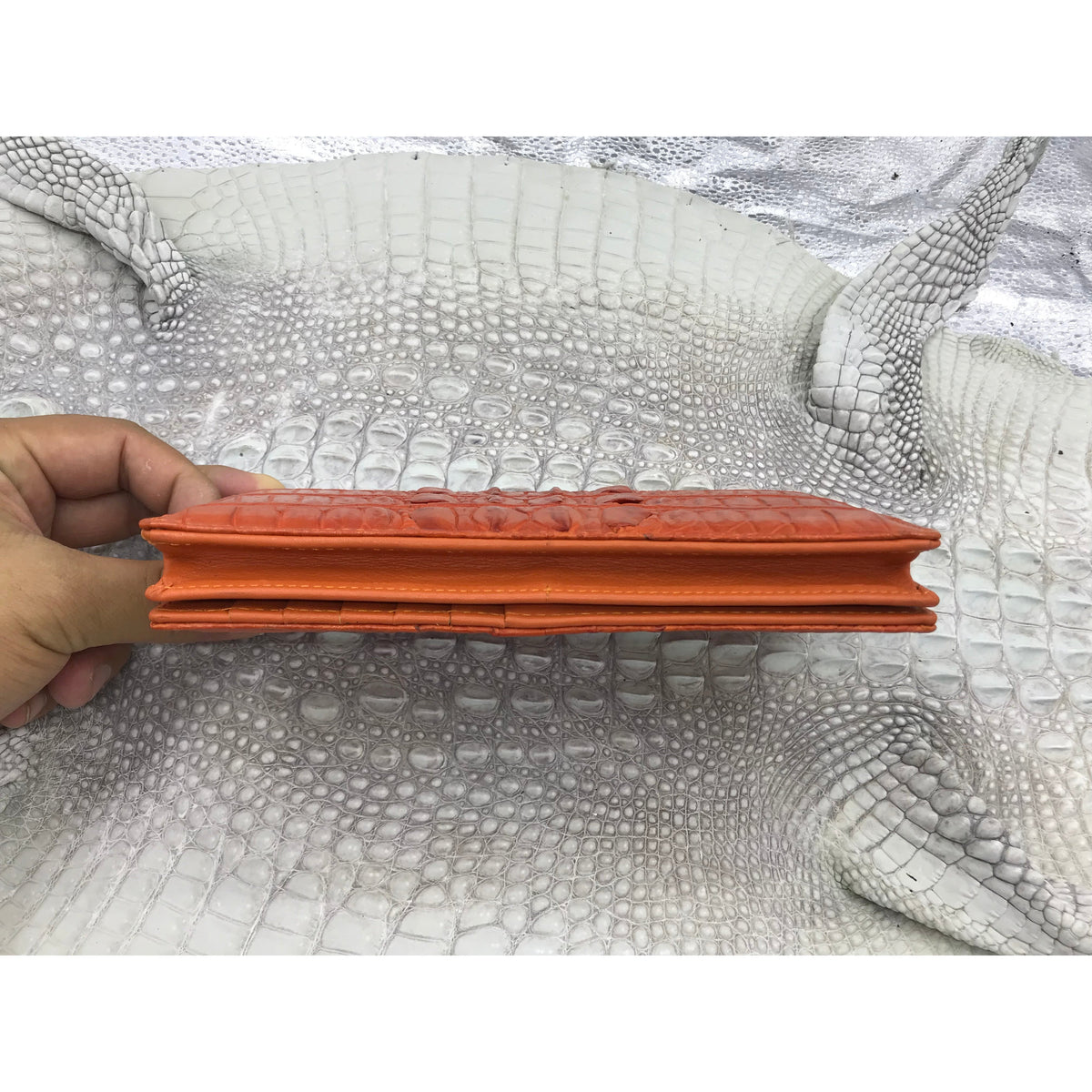 Orange Women's Long Purse Wallet Alligator Leather Clutch Large Capacity Luxury Ladies Crocodile Wristlet Organizer RFID Blocking Wallet VINU-08 - Vinacreations